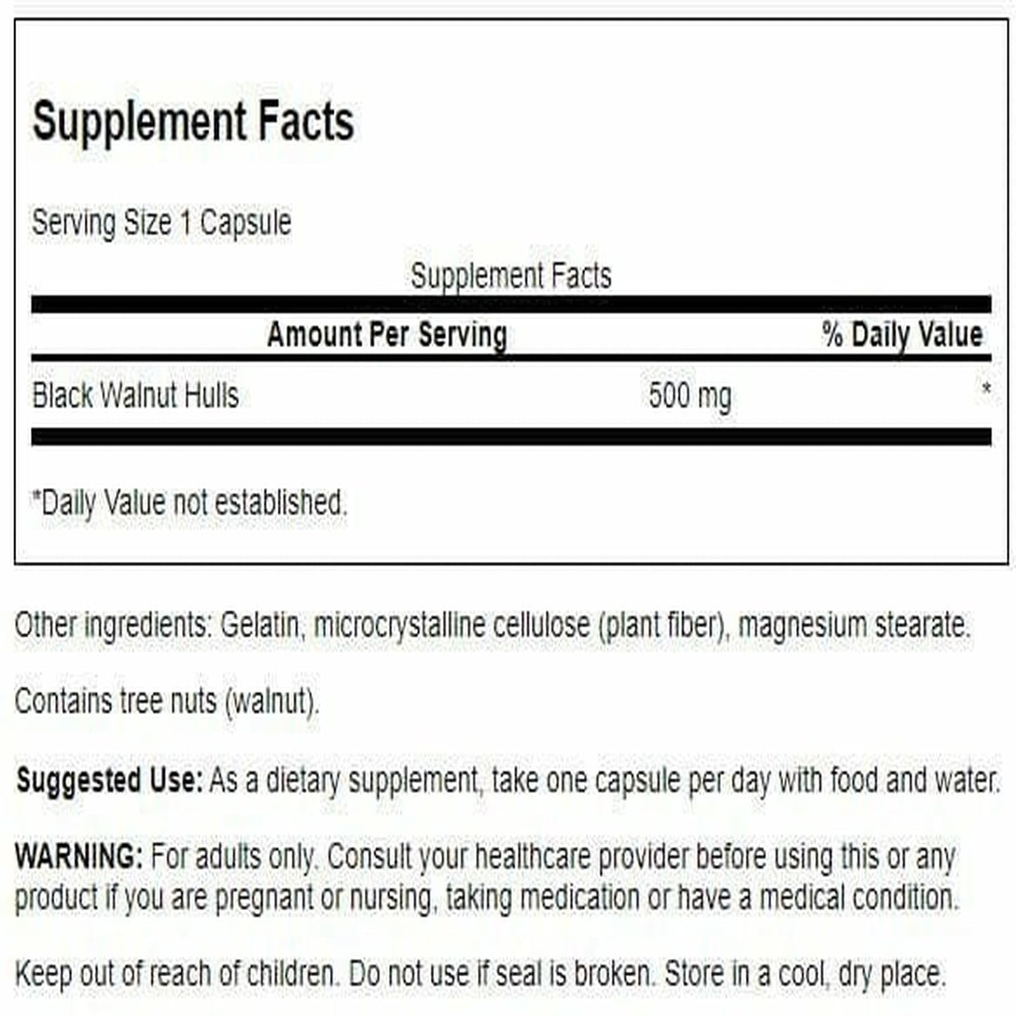 Swanson Black Walnut Hulls 500 Milligrams Capsule, 60 Count