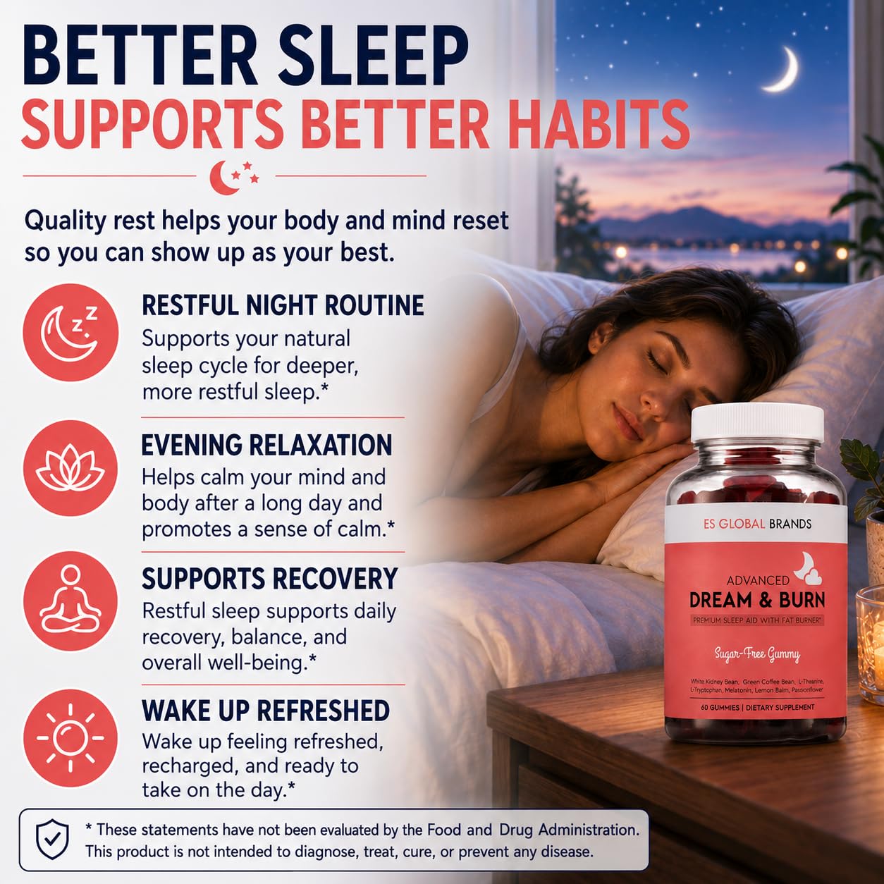 ES Global Brands Night Time Fat Burner Gummies 60 Count