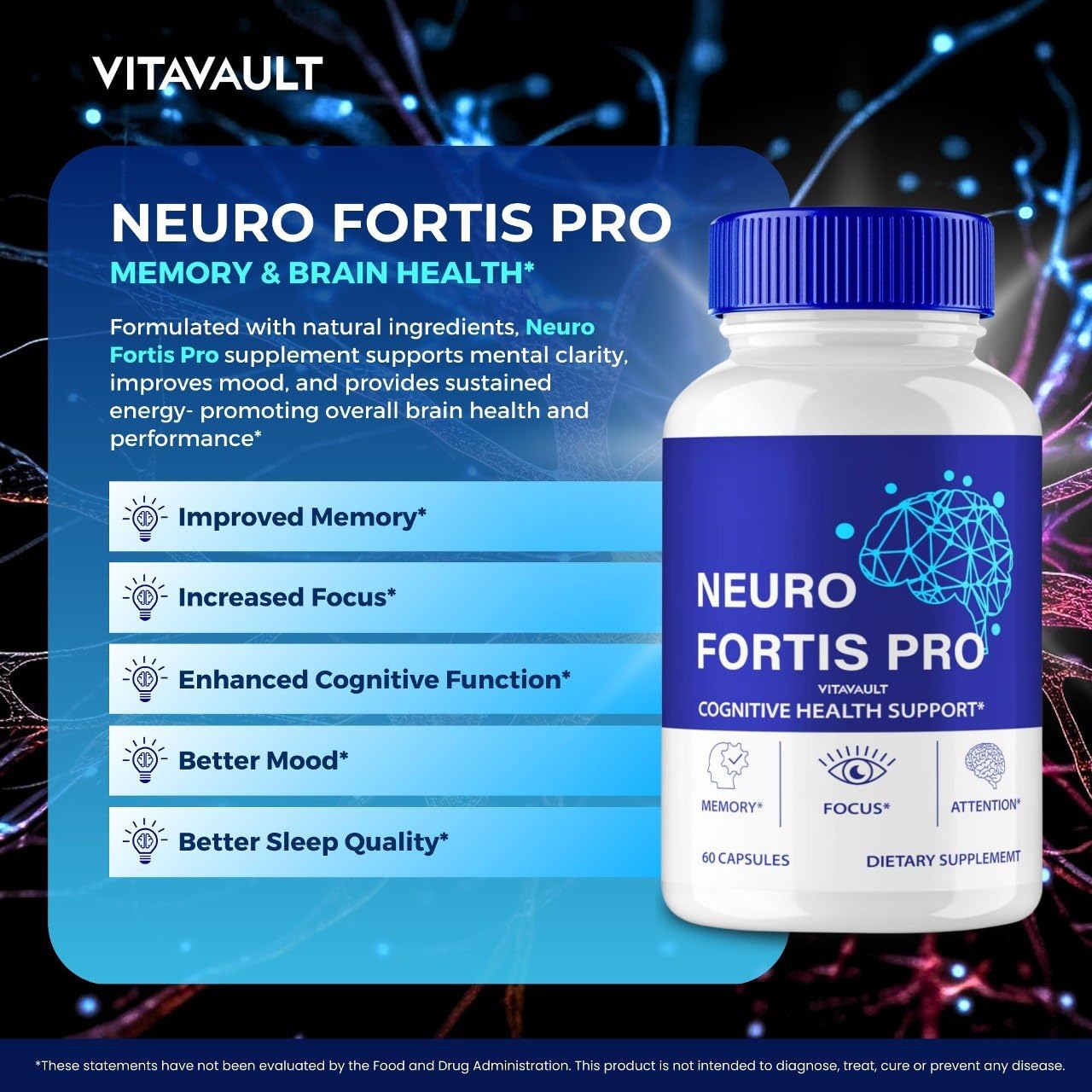 Vitavault Neuro Fortis Pro Brain Supplement 180 Capsules