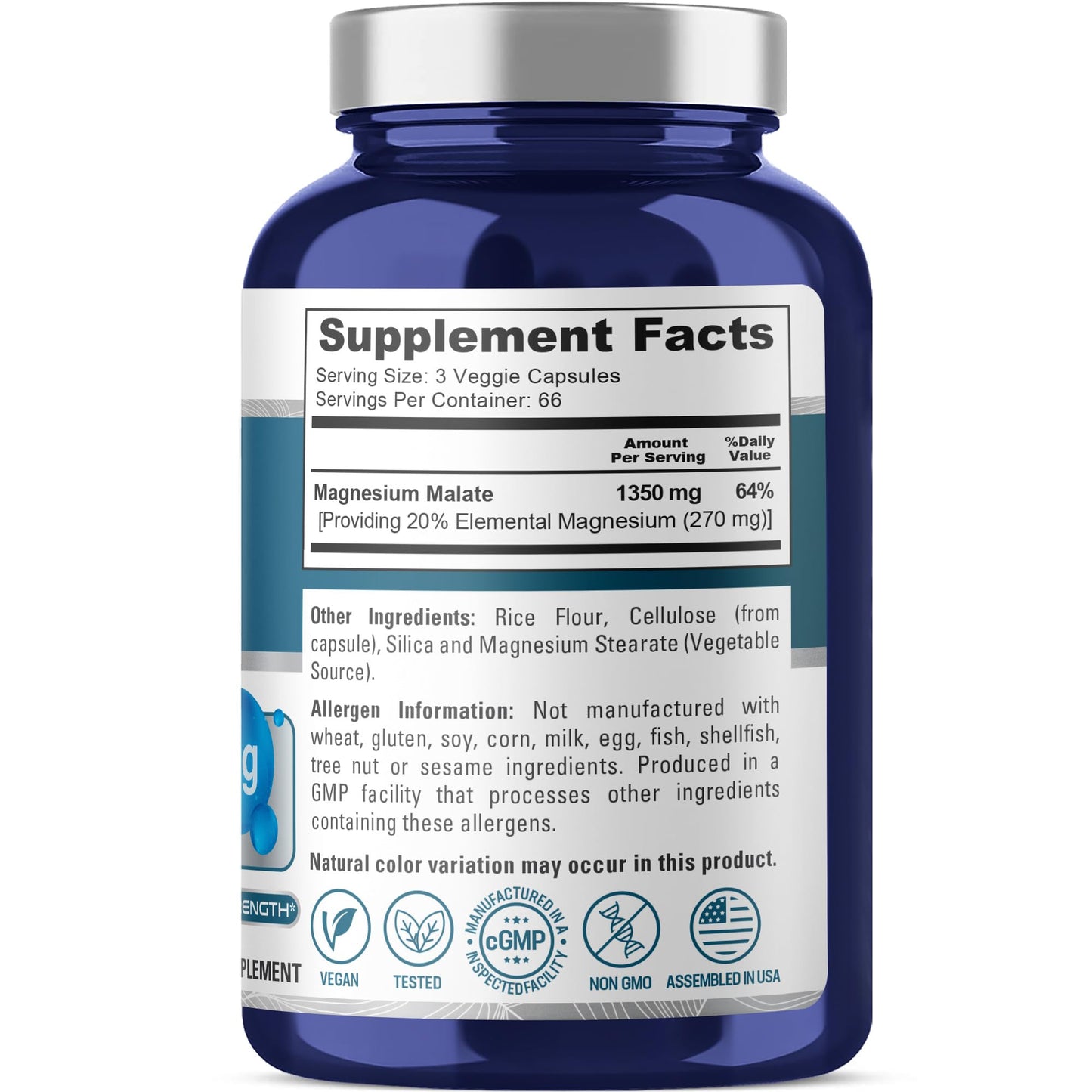 NusaPure Magnesium Malate, Non-GMO, Vegan, 1350mg, 200 Capsules