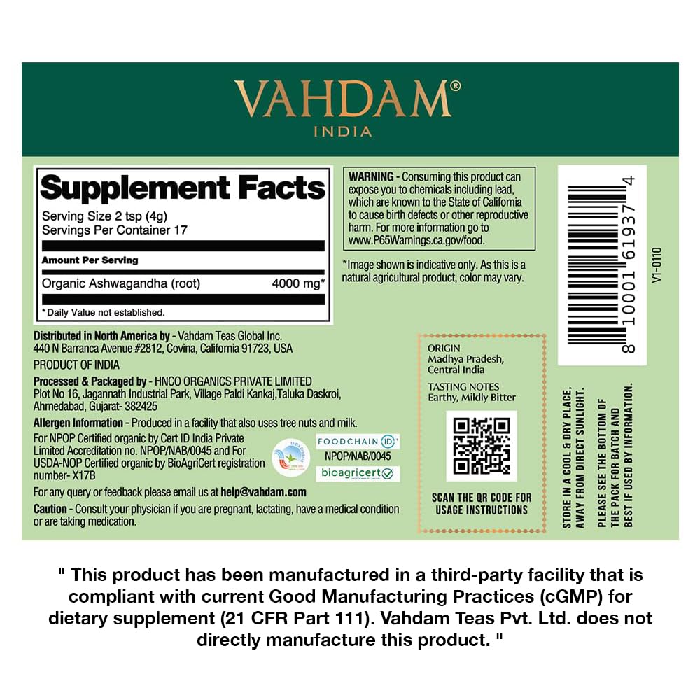 VAHDAM Organic Ashwagandha Powder 2.46 oz