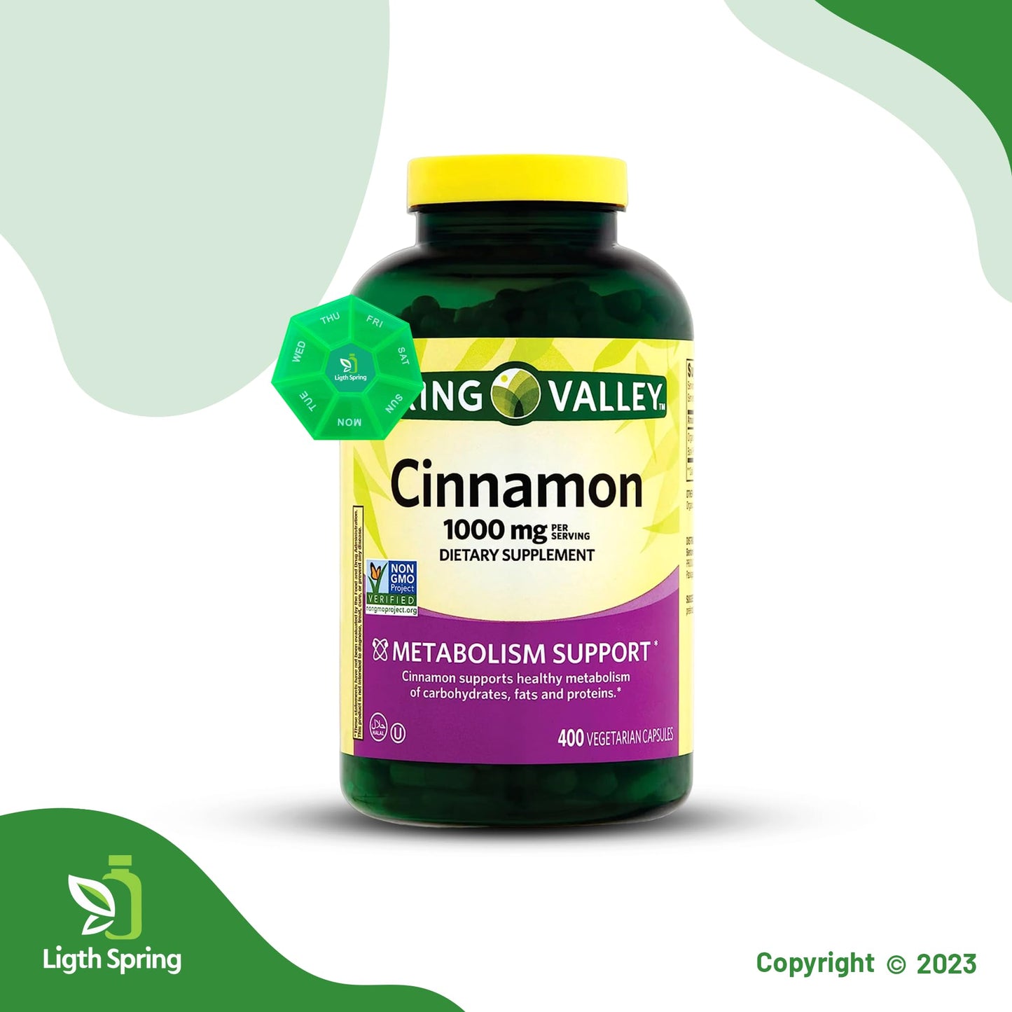 LightSpring Cinnamon 1000mg Dietary Supplement Capsules, 400 Count