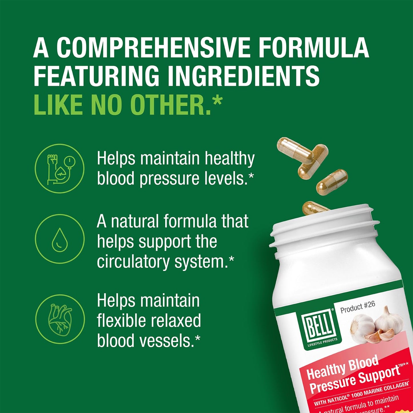 Bell Healthy Blood Pressure Support Capsules, 120 Capsules
