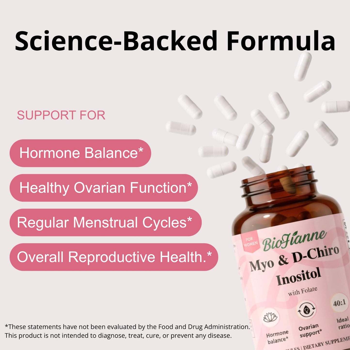 BioFianne Myo-Inositol & D-Chiro Inositol Supplement for Women, 40:1 Ratio Ideal Capsule, 120 Count