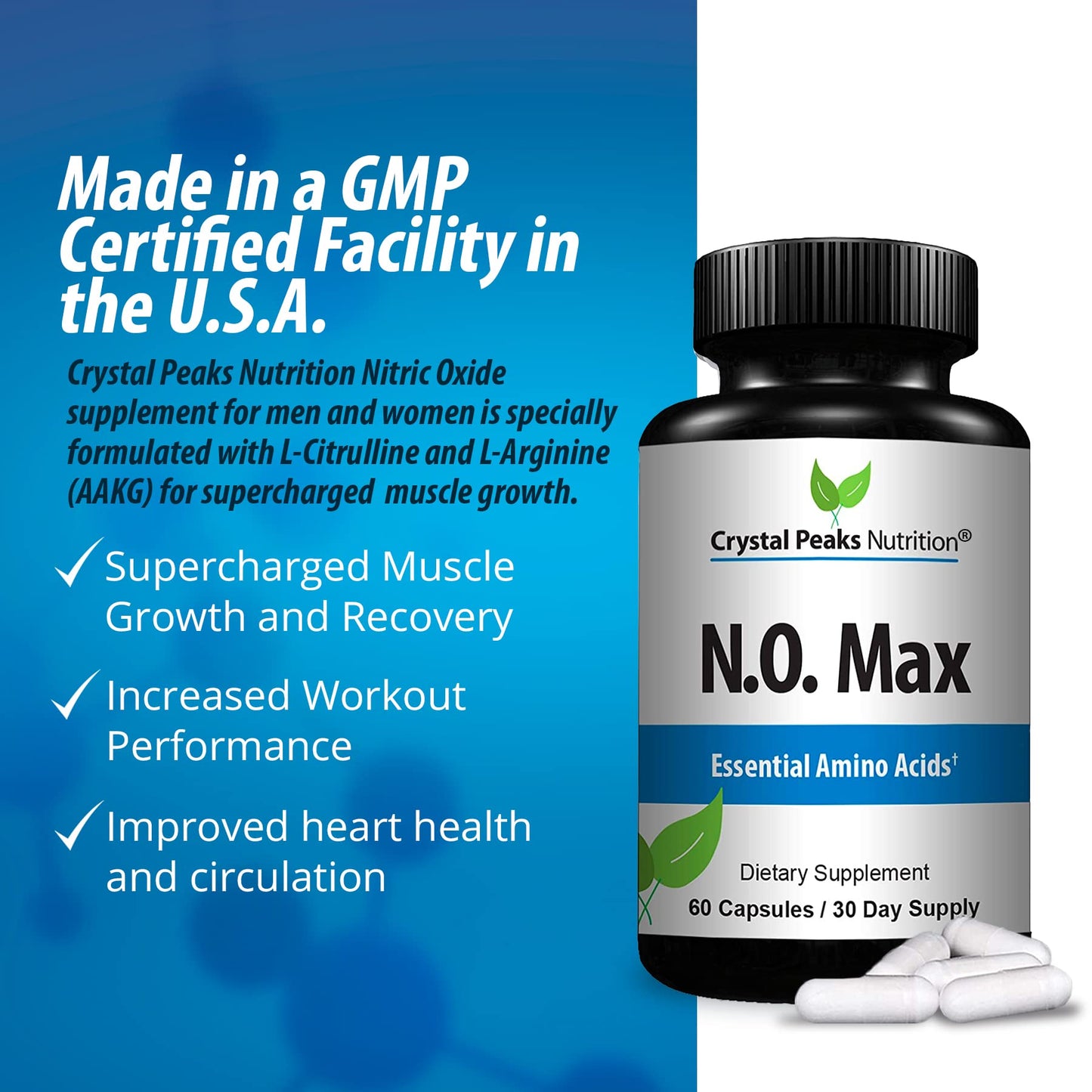 CRYSTAL PEAKS NUTRITION N.O. Max Nitric Oxide Supplement 60 Capsules