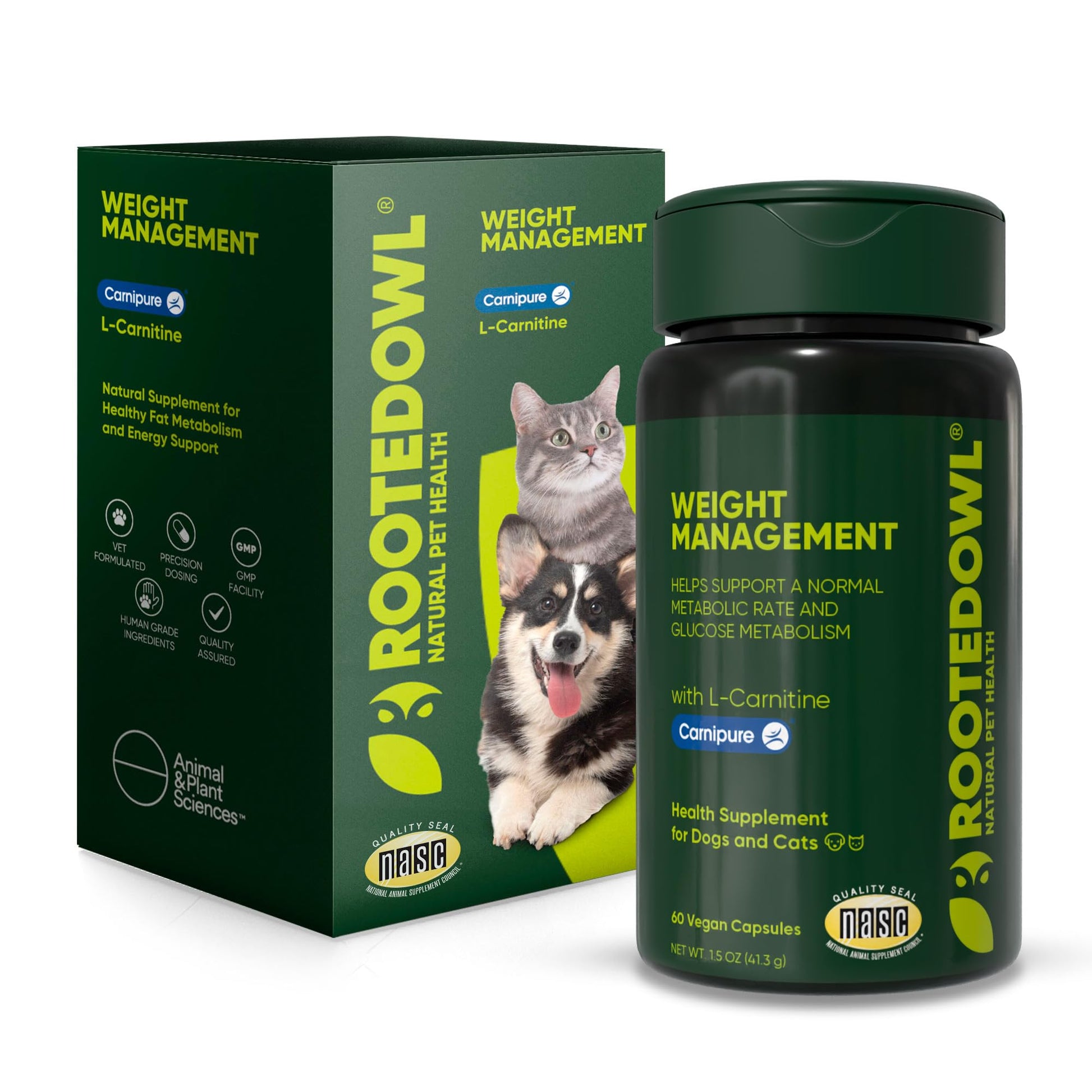 Rooted Owl Healthy Weight & Energy Metabolism Supplement for Dogs & Cats Capsule 1