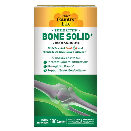 Country Life Bone Solid Capsule - Bone Health Supplement with Microcrystalline Hydroxyapatite (MCHA), Calcium, Magnesium, Zinc, Vitamins K2 & D3 for Enhanced Bone Strength & Metabolism, 180 Capsules