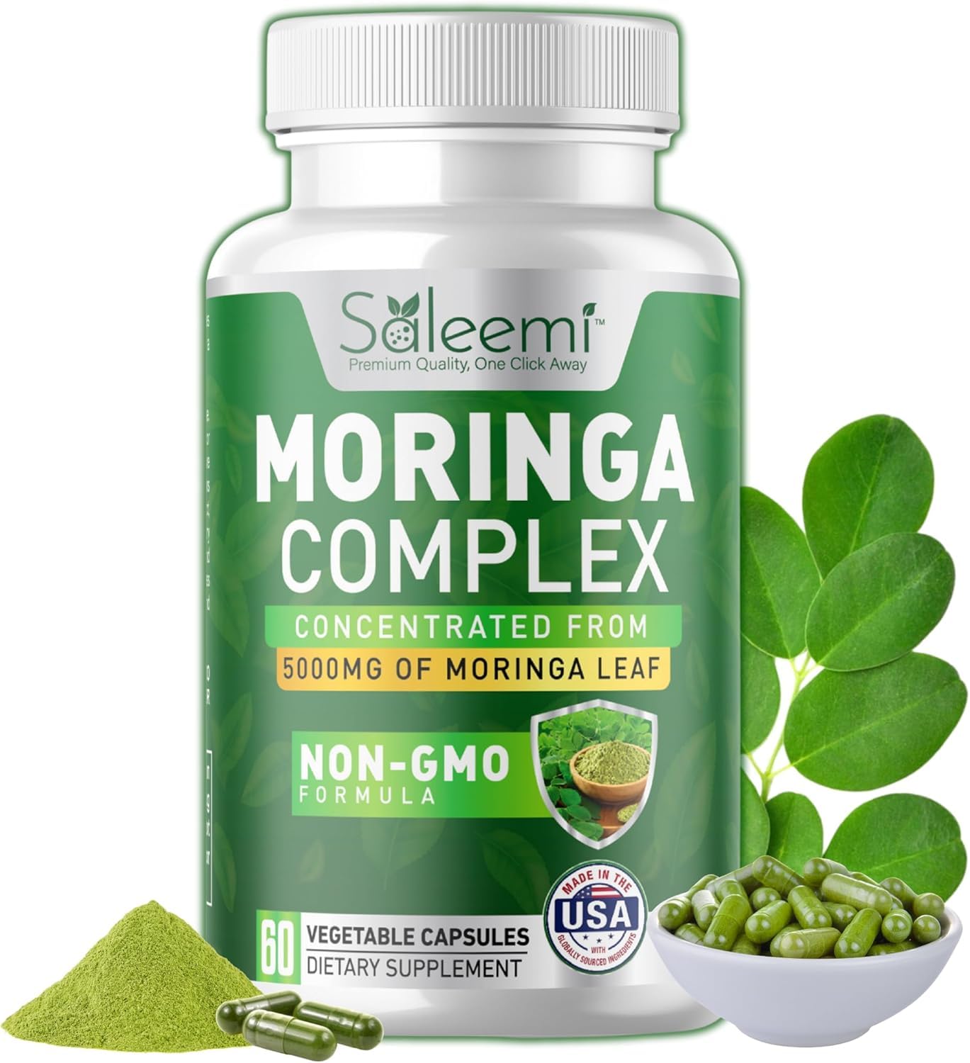 SALEEMI Moringa Capsules Premium Moringa Oleifera Leaf & Seed Extract, 60 Capsules