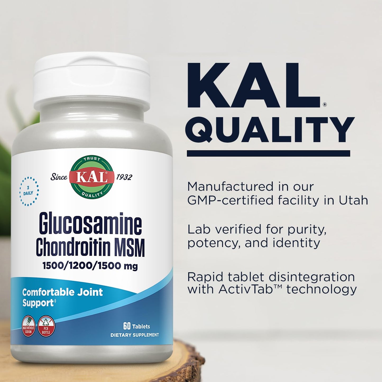 KAL Glucosamine Chondroitin MSM Joint Support Supplement, 60 Tablets