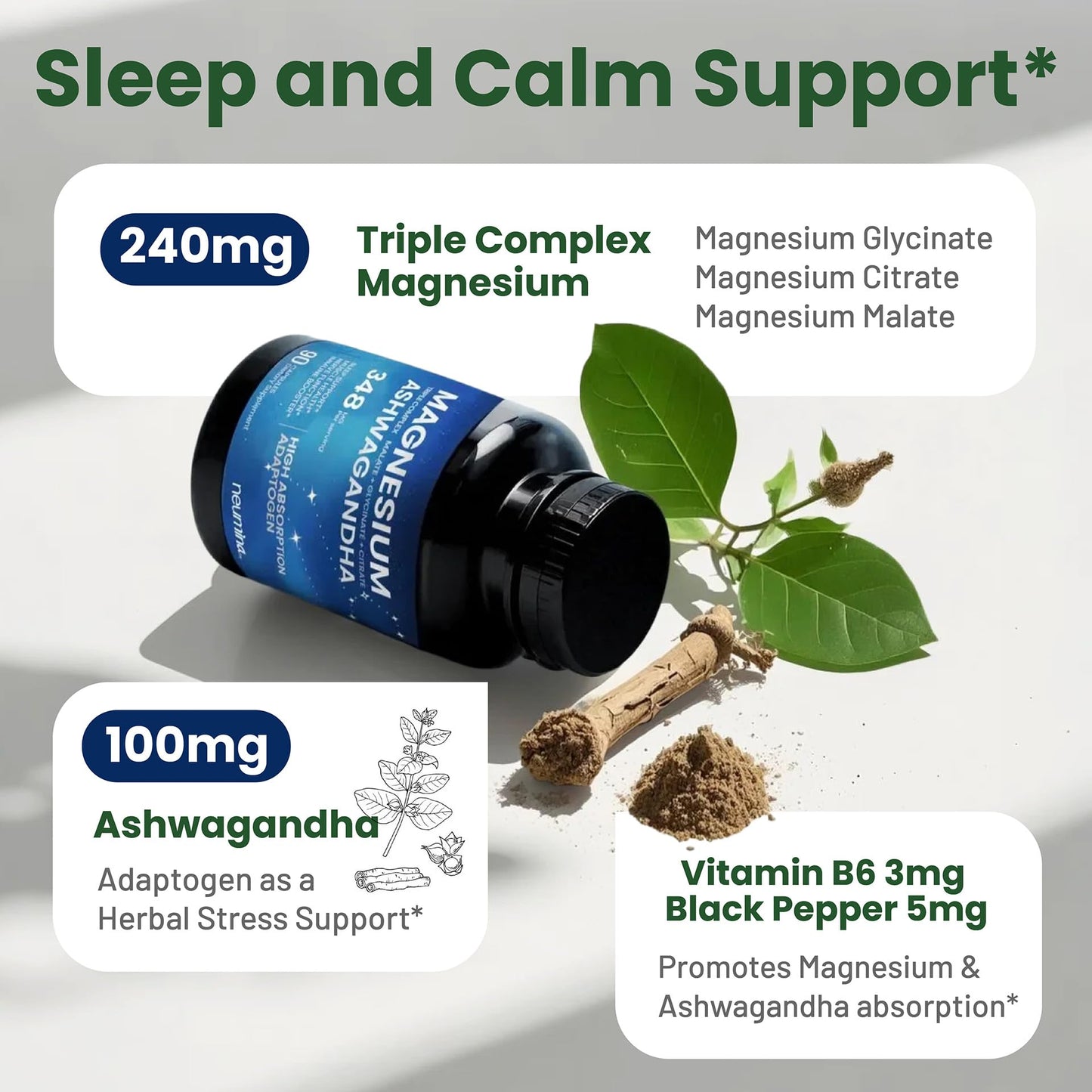 NEUMINA Magnesium Ashwagandha Glycinate Capsule, 90 Capsules