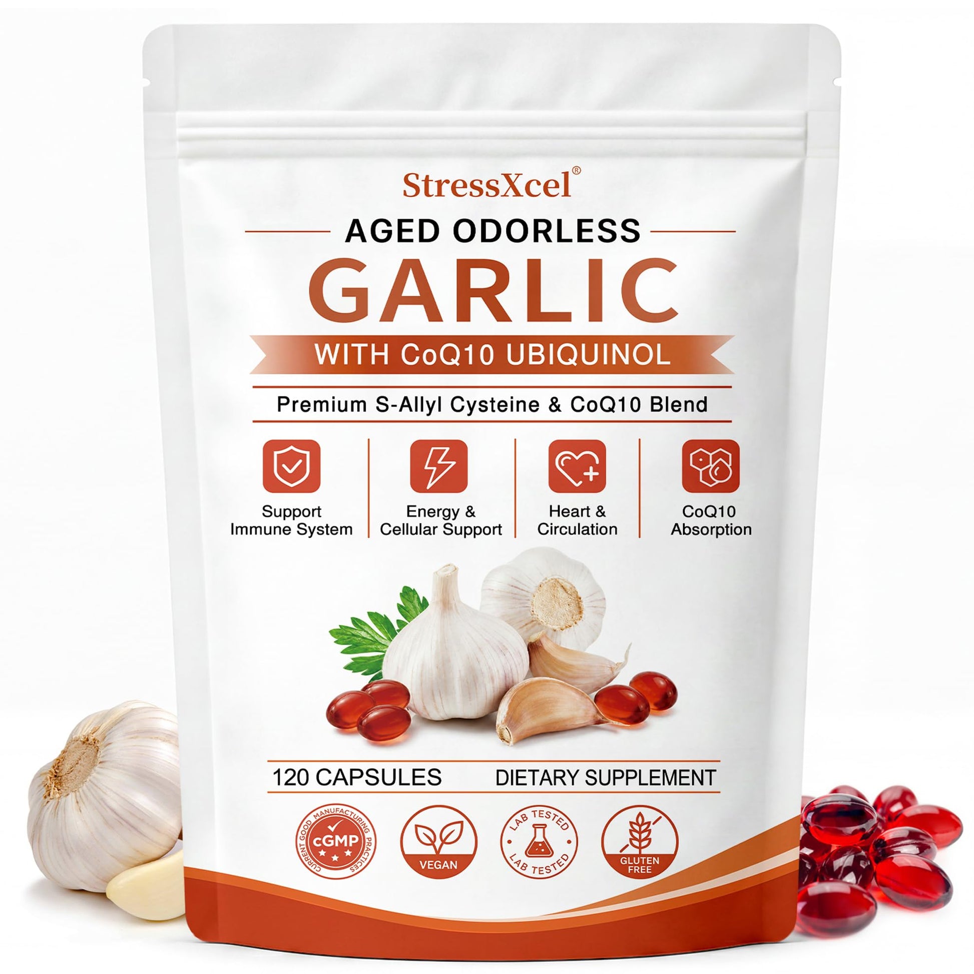 StressXcel Aged Odorless Garlic Extract 120 Softgels