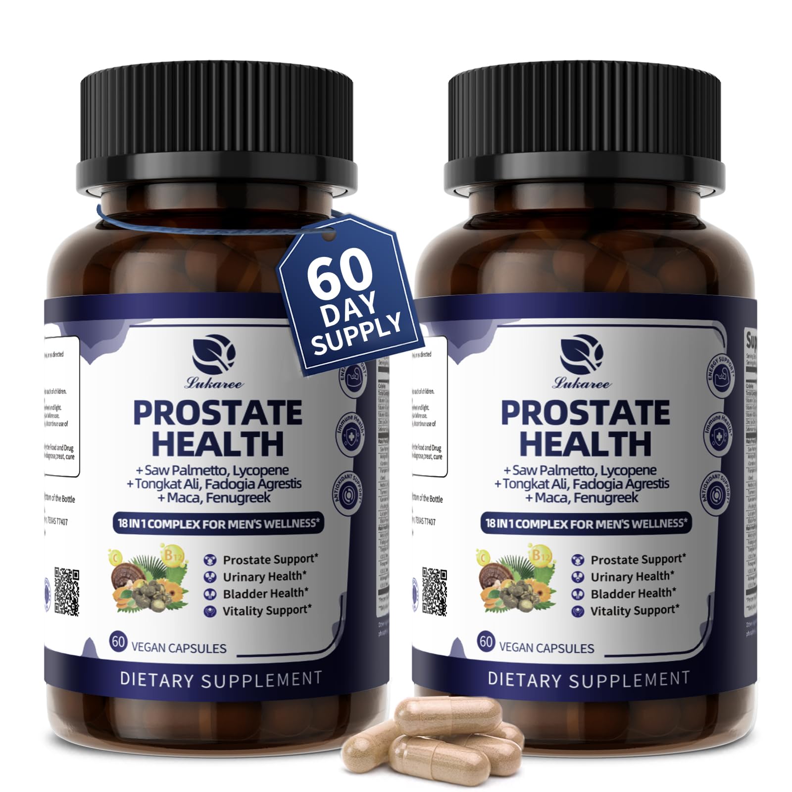 Lukaree Prostate Health Supplements for Men - 18 in 1 Saw Palmetto with Pumpkin Seed & Nettle - Advanced DHT Blocker - Urinary Tract Health Support with Ashwagandha, Reishi, 120 Capsules