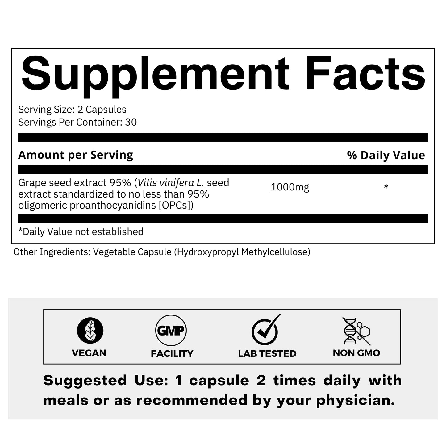 FOLIUS LABS Grape Seed Extract 500mg - 95% OPCs Polyphenols - High Strength Grape Seed Supplement - Support Cardiovascular Health, 60 Capsules