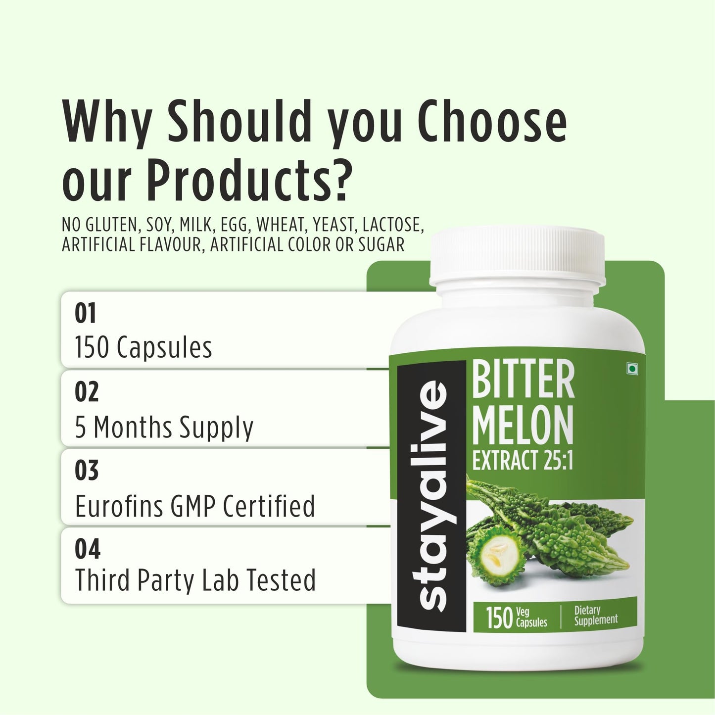STAY ALIVE Extra Strength Bitter Melon Capsules, 150 Capsules