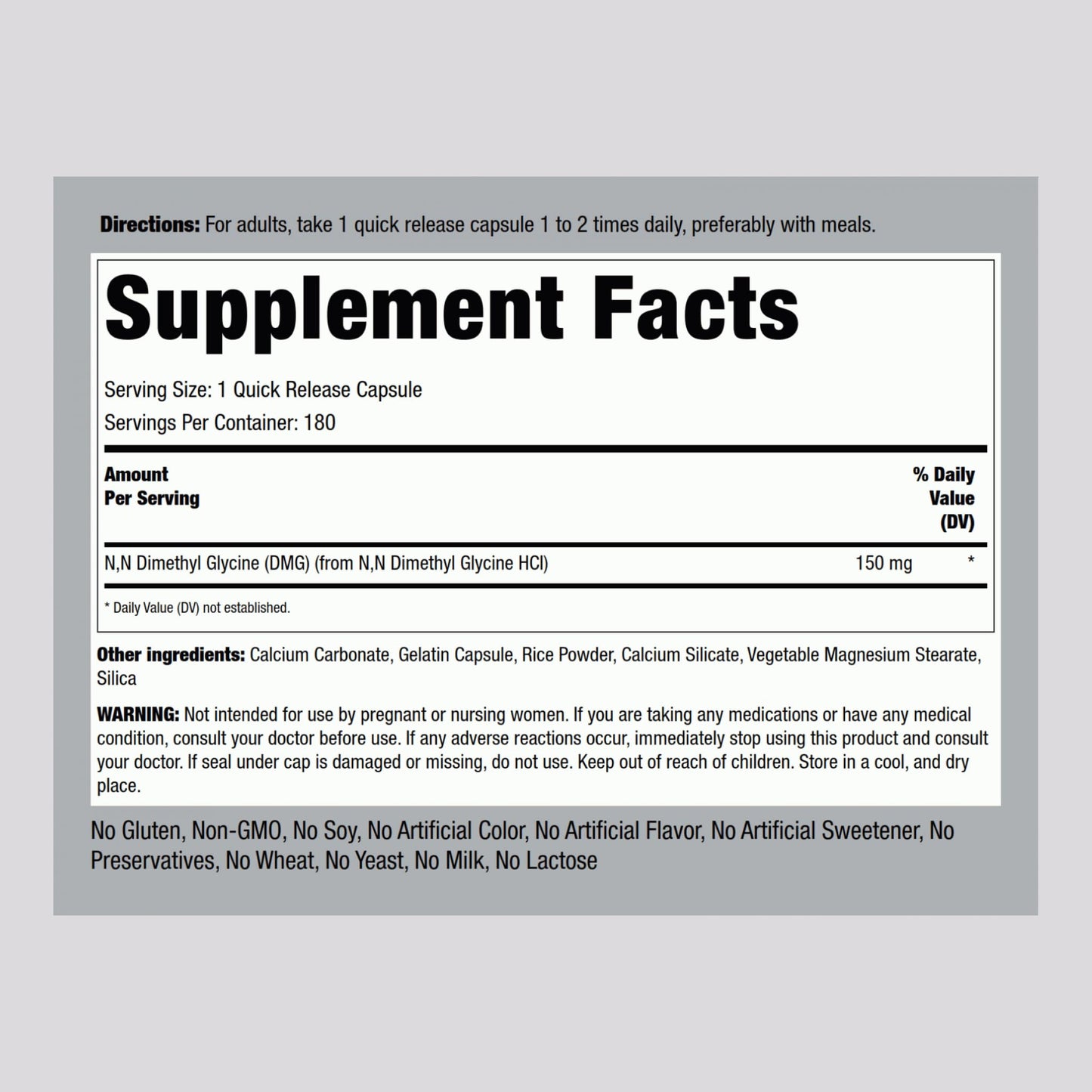 Piping Rock DMG Supplement B15 Capsule, 180 Capsules