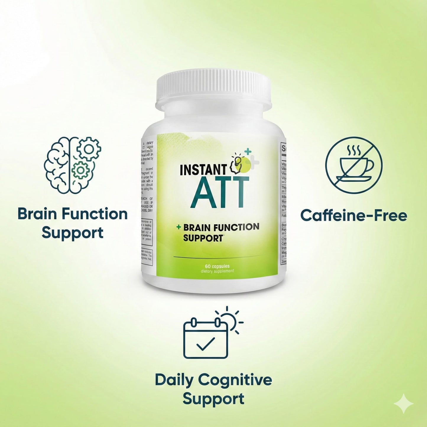Instant Brands InstantATT - 7-in-1 Caffeine Free Nootropic All-Natural Brain, Focus, Memory Supplement Capsules 60 Count