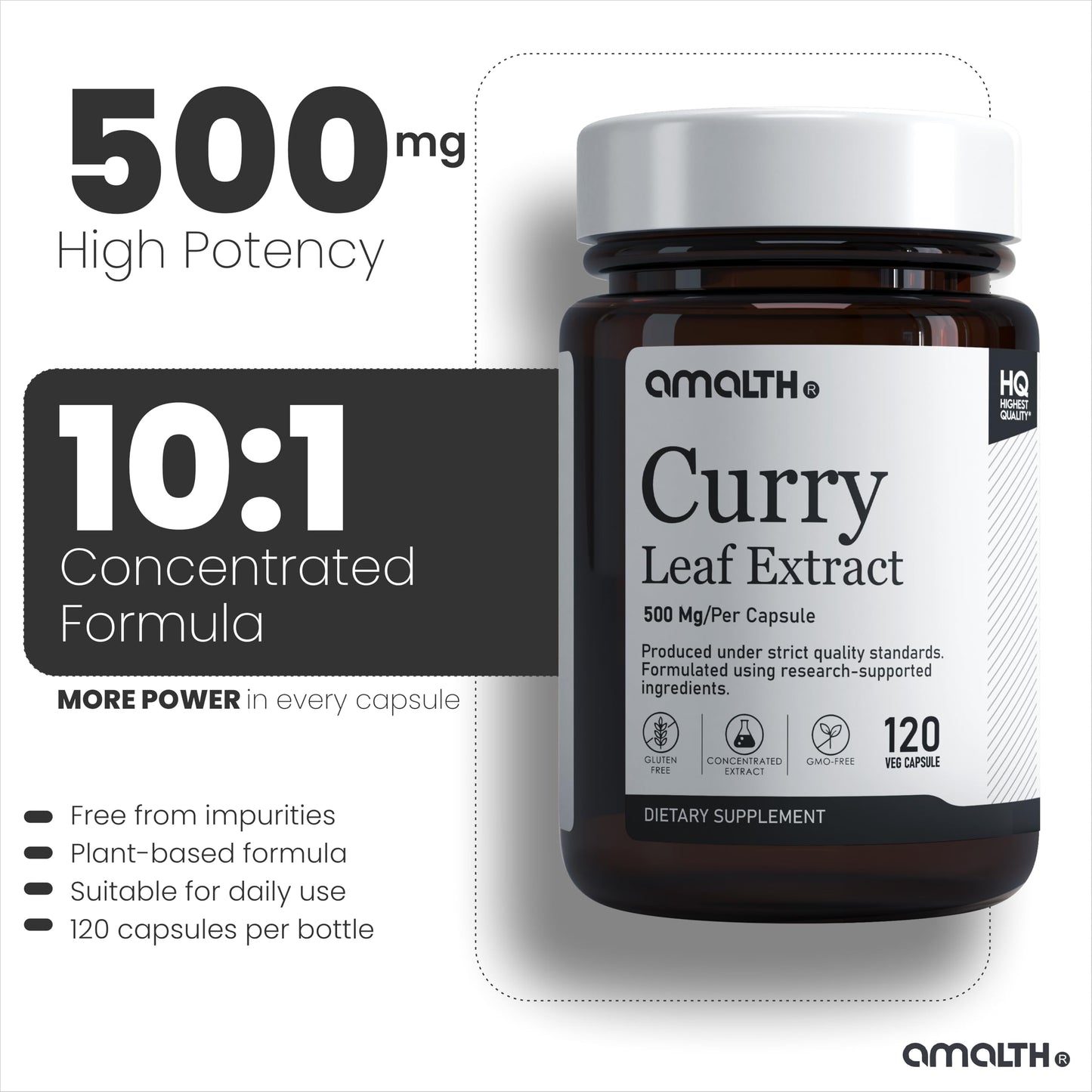 AMALTH Curry Leaf Extract 500 mg, 120 Capsules