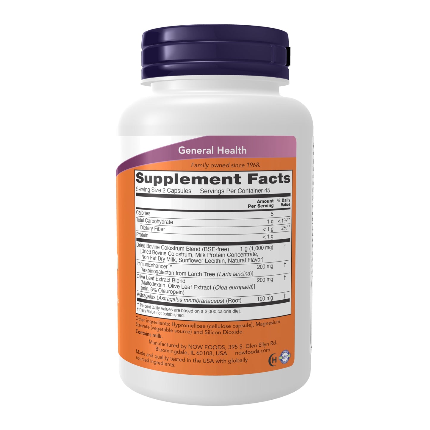 NOW Foods Super Colostrum 500 mg with ImmunEnhancer, Olive Leaf Extract and Astragalus Root Capsules, 90 Count
