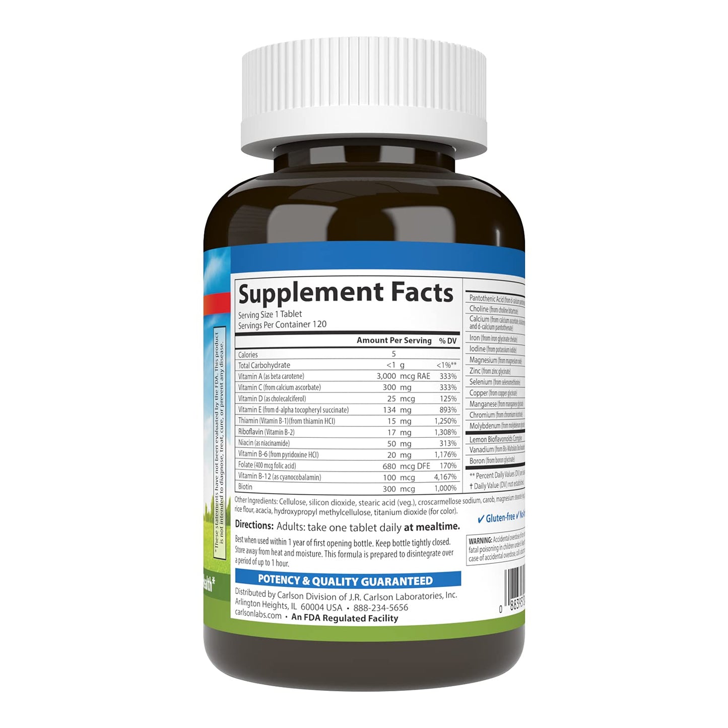 Carlson Super 1 Daily Vegetarian Multivitamin Tablets, 120 Count