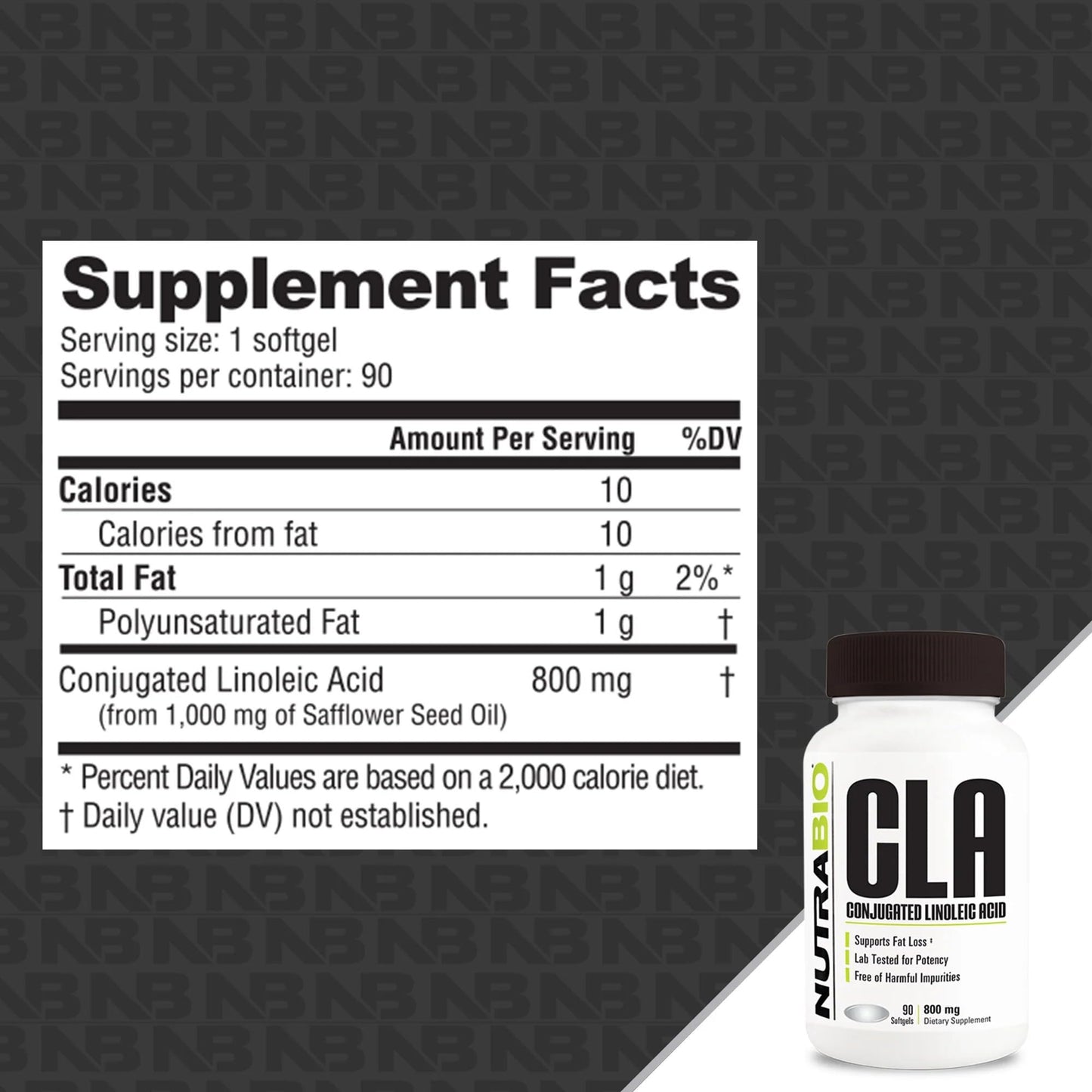 NutraBio CLA Conjugated Linoleic Acid Supplement 800mg Softgels 90