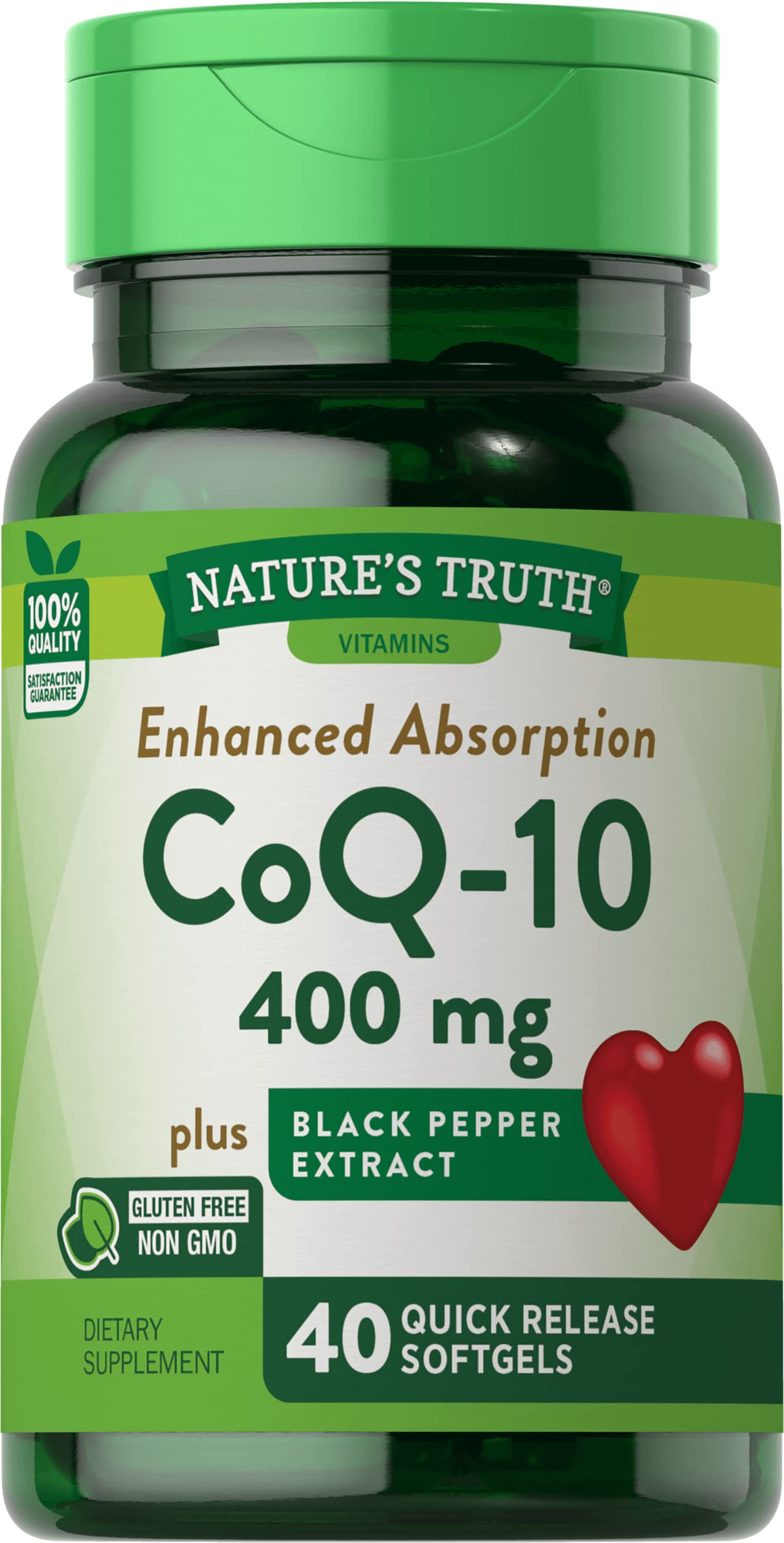 Nature's Truth CoQ10 Plus Black Pepper Extract 400mg Soft Gels, 80 Count
