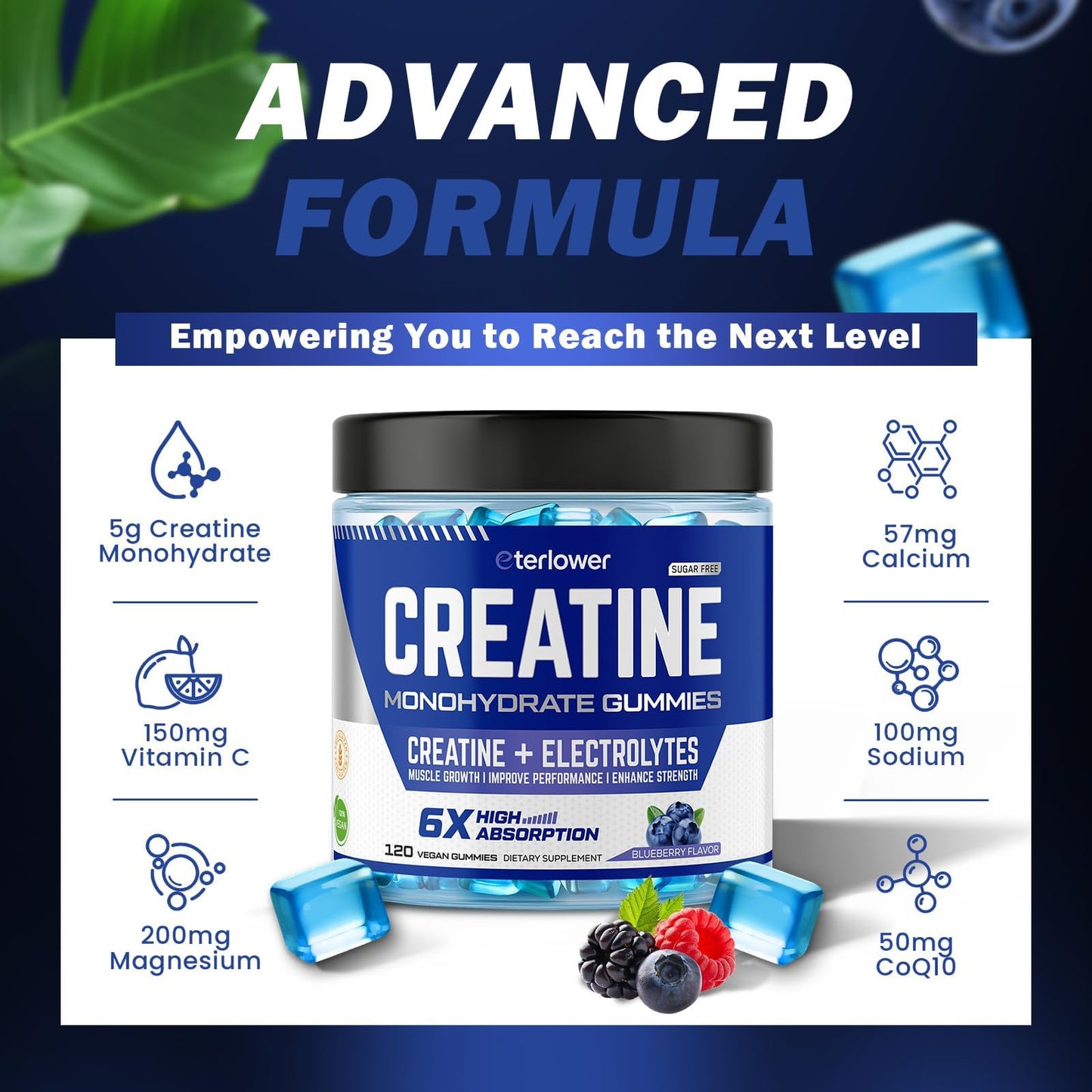 eterlower Creatine Monohydrate Gummies 5g Chewable, 119 Count
