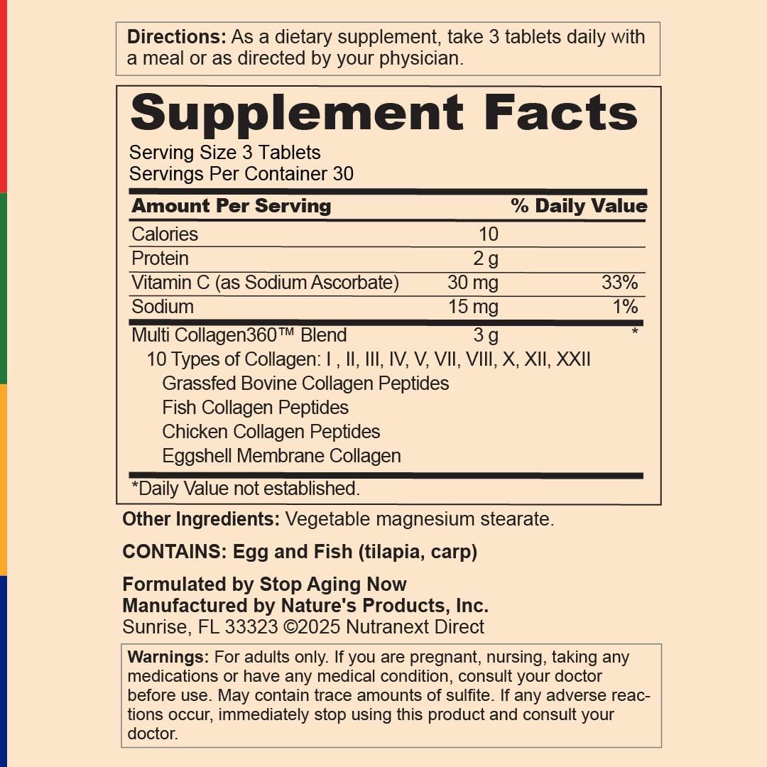 Stop Aging Now Multi Collagen Peptides Tablets - 90 Tablets