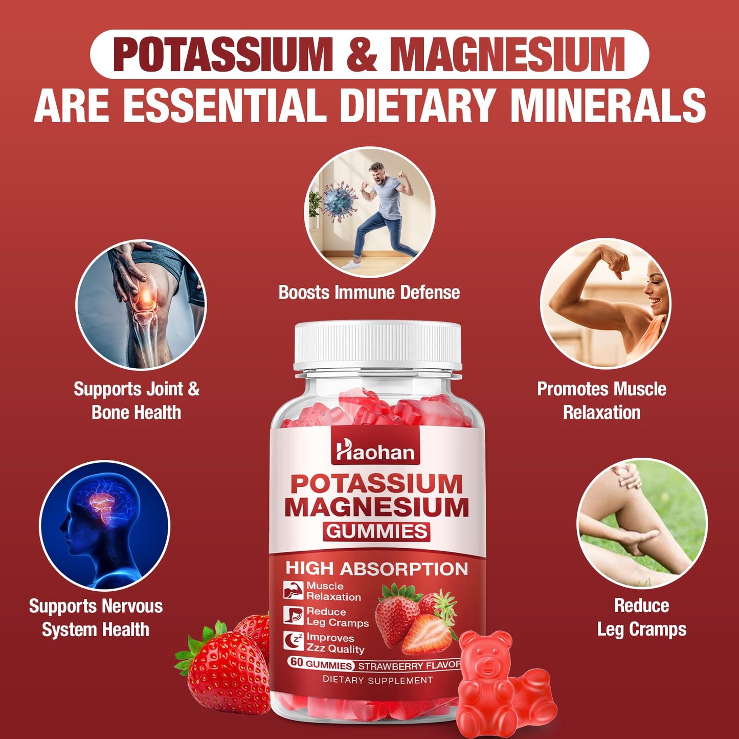 Haohan Potassium Magnesium Gummies with Electrolytes & Vitamins, 2 Gummies