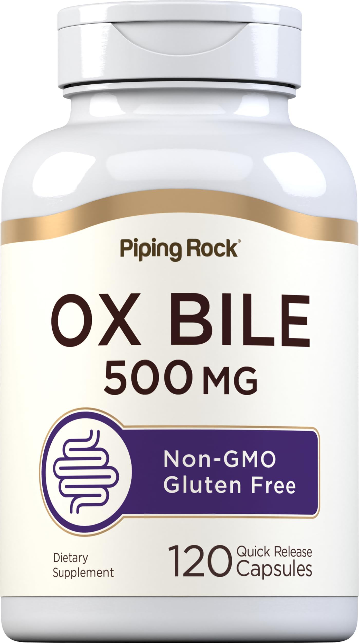 Piping Rock Ox Bile Supplement 500mg Capsule, 120 Capsules