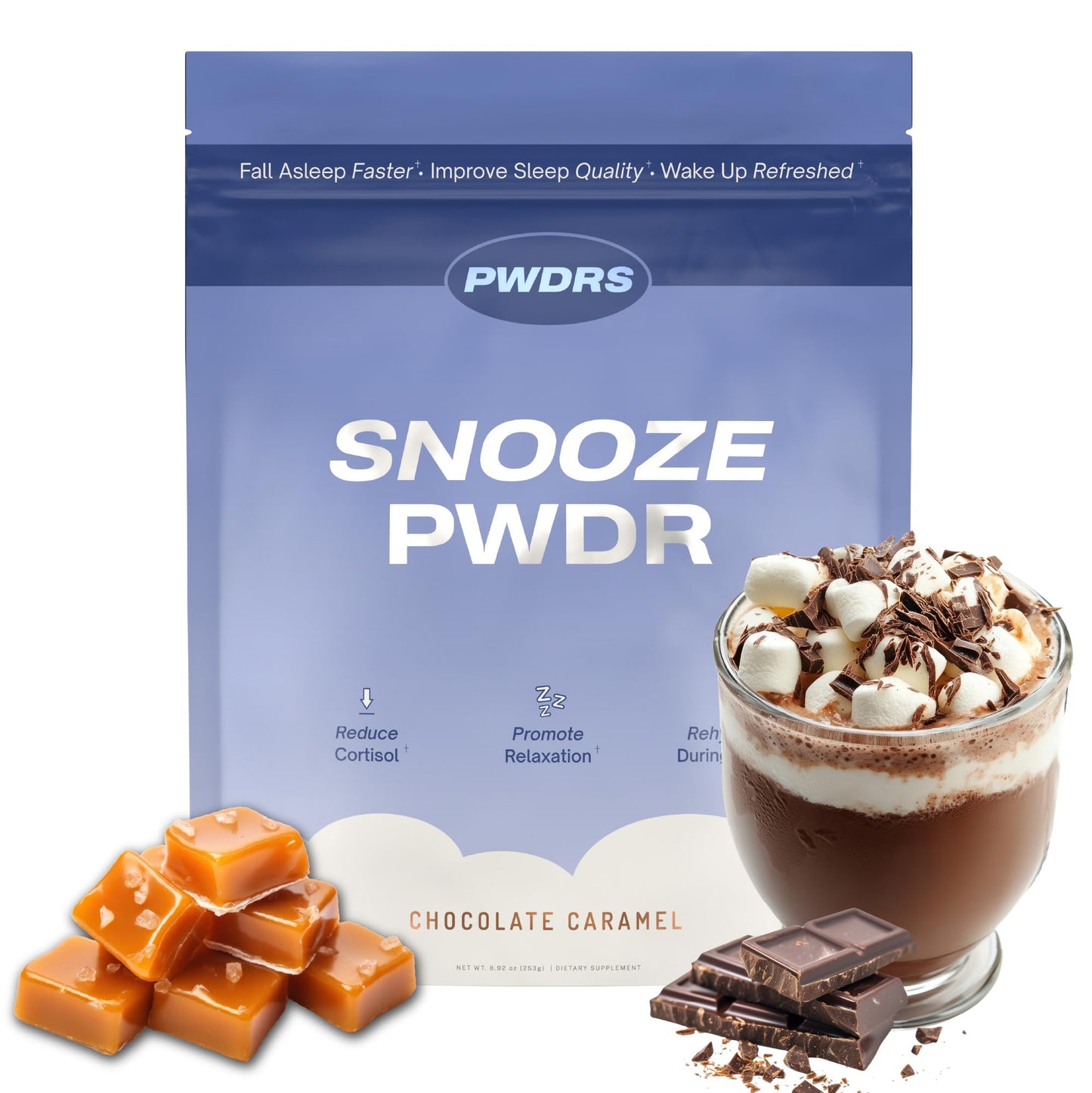 PWDRS Snooze Sleepy Time Hot Chocolate Powder 8.92 Ounce