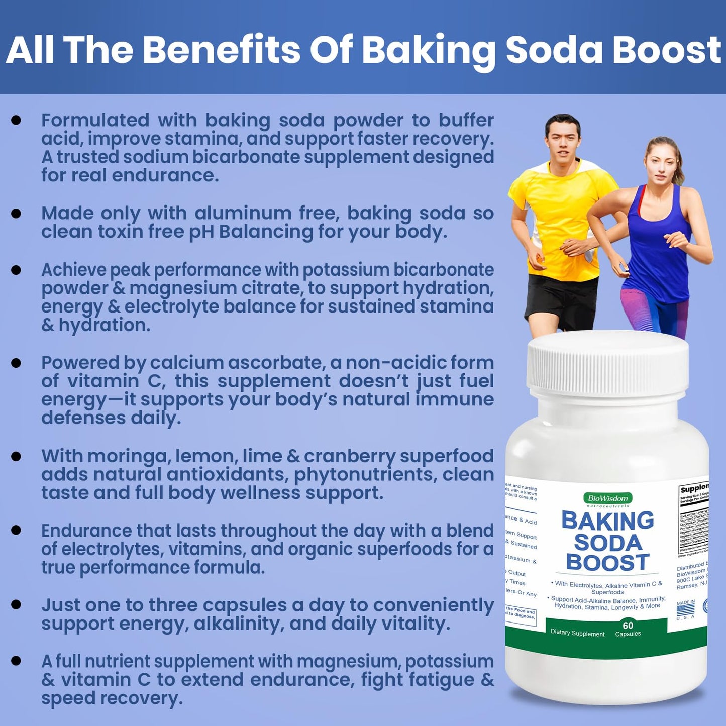 BioWisdom Nutraceuticals Baking Soda Boost Capsules for Alkalinity & Immunity, 60 Capsules