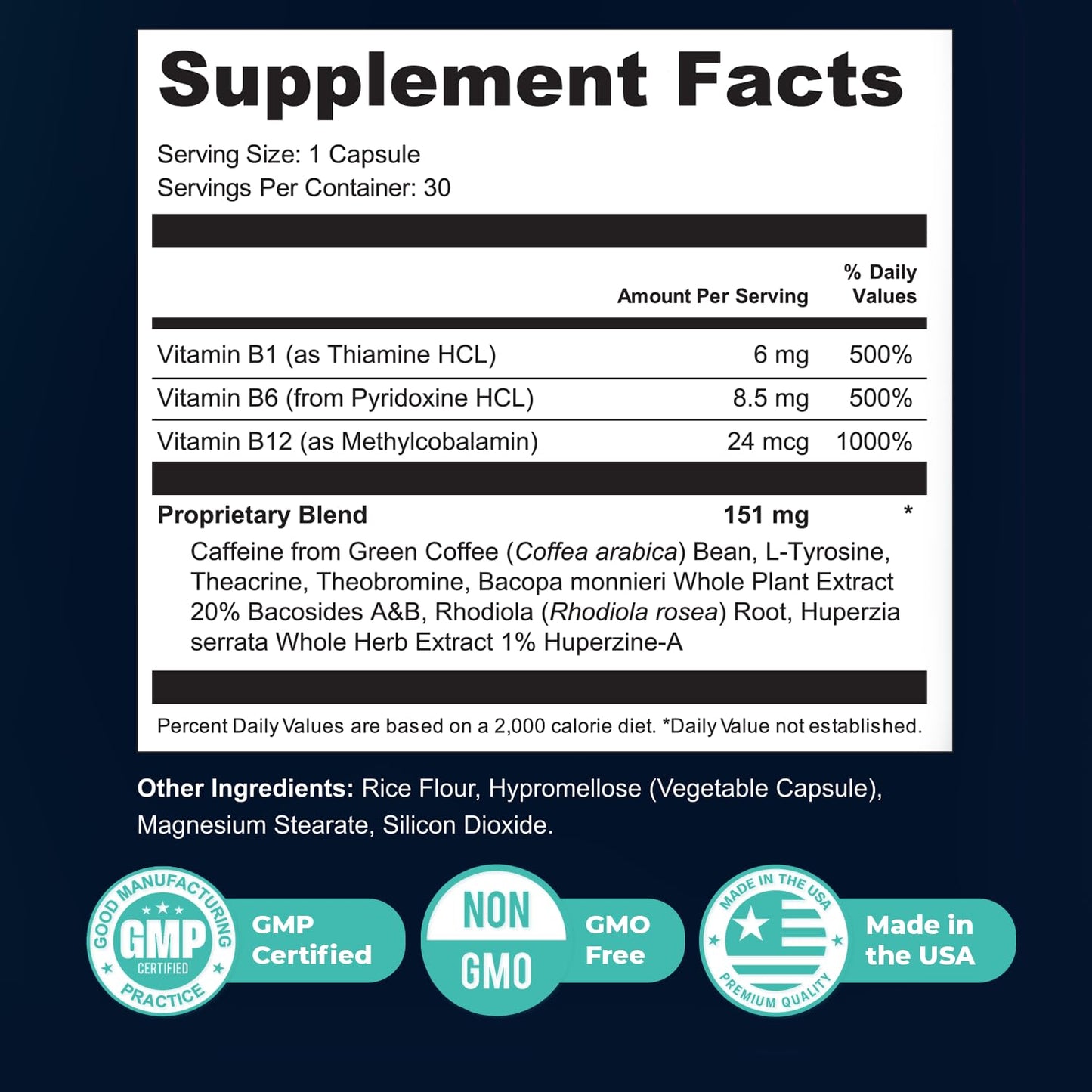 Nature’s NutriWave MemoMatrix Daily Vitamin B1, B6, B12 & Botanical Supplement with Bacopa, Rhodiola, Huperzia, L-Tyrosine & B-Vitamin Blend – Non-GMO Formula, 30 Capsules