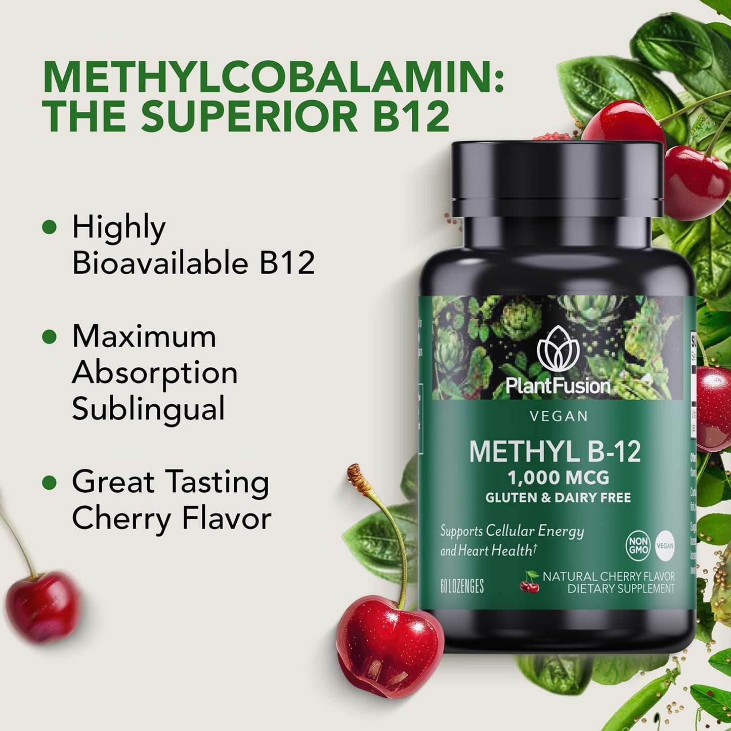PlantFusion Vegan B12 Methyl 1000 mcg Lozenges, 60 Count