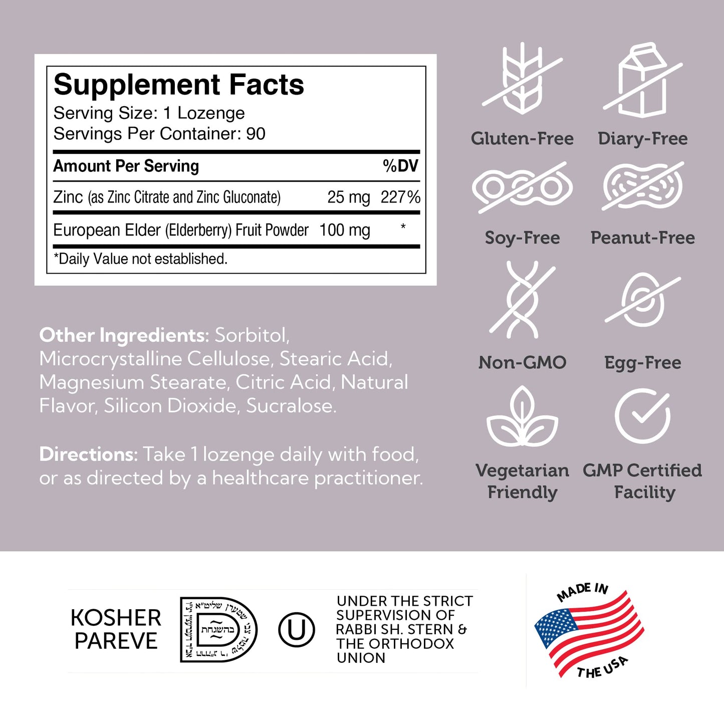 Zahler Elderberry Zinc Lozenges Tablet 90 Count