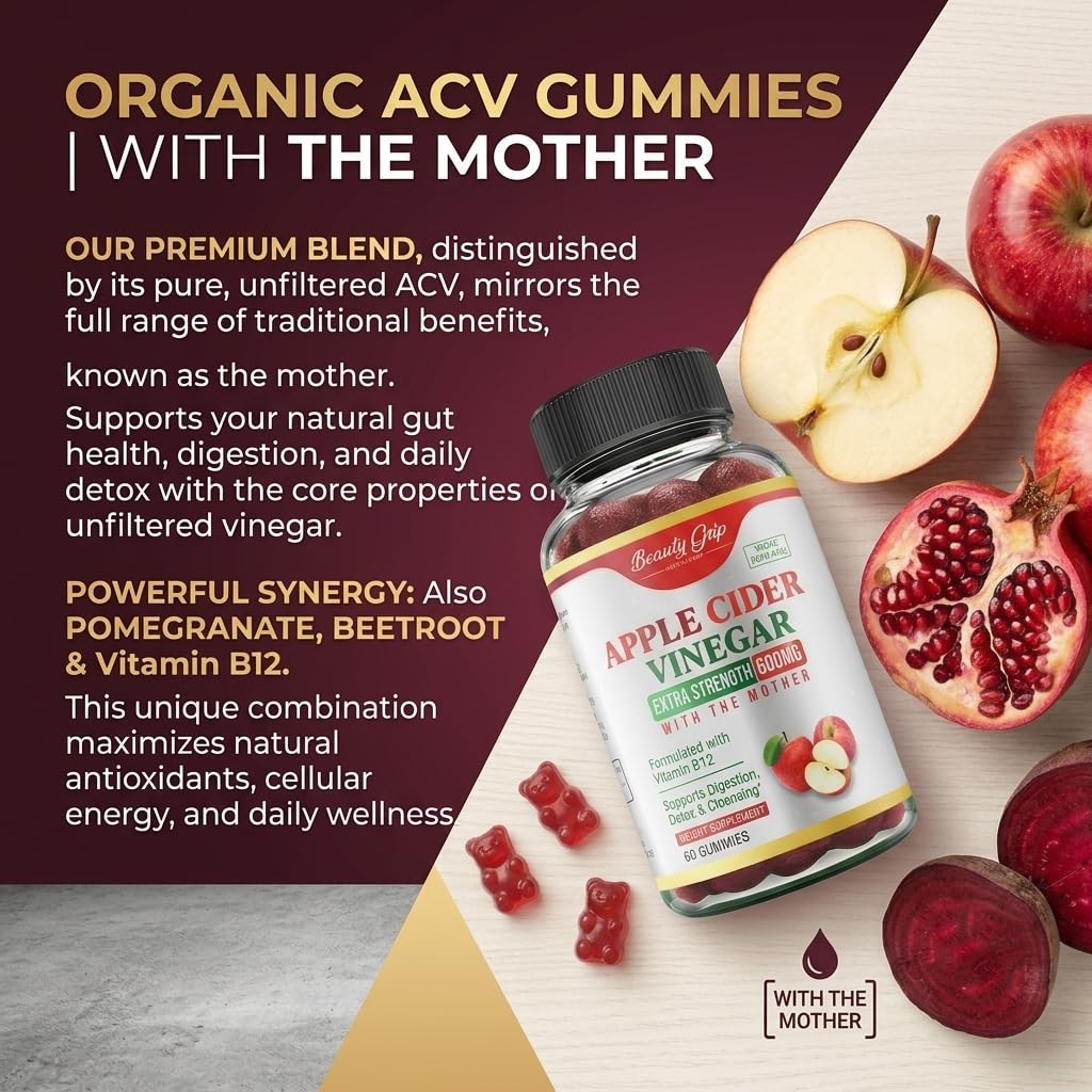 Beauty Grip Apple Cider Vinegar Gummies with The Mother 60 Gummies