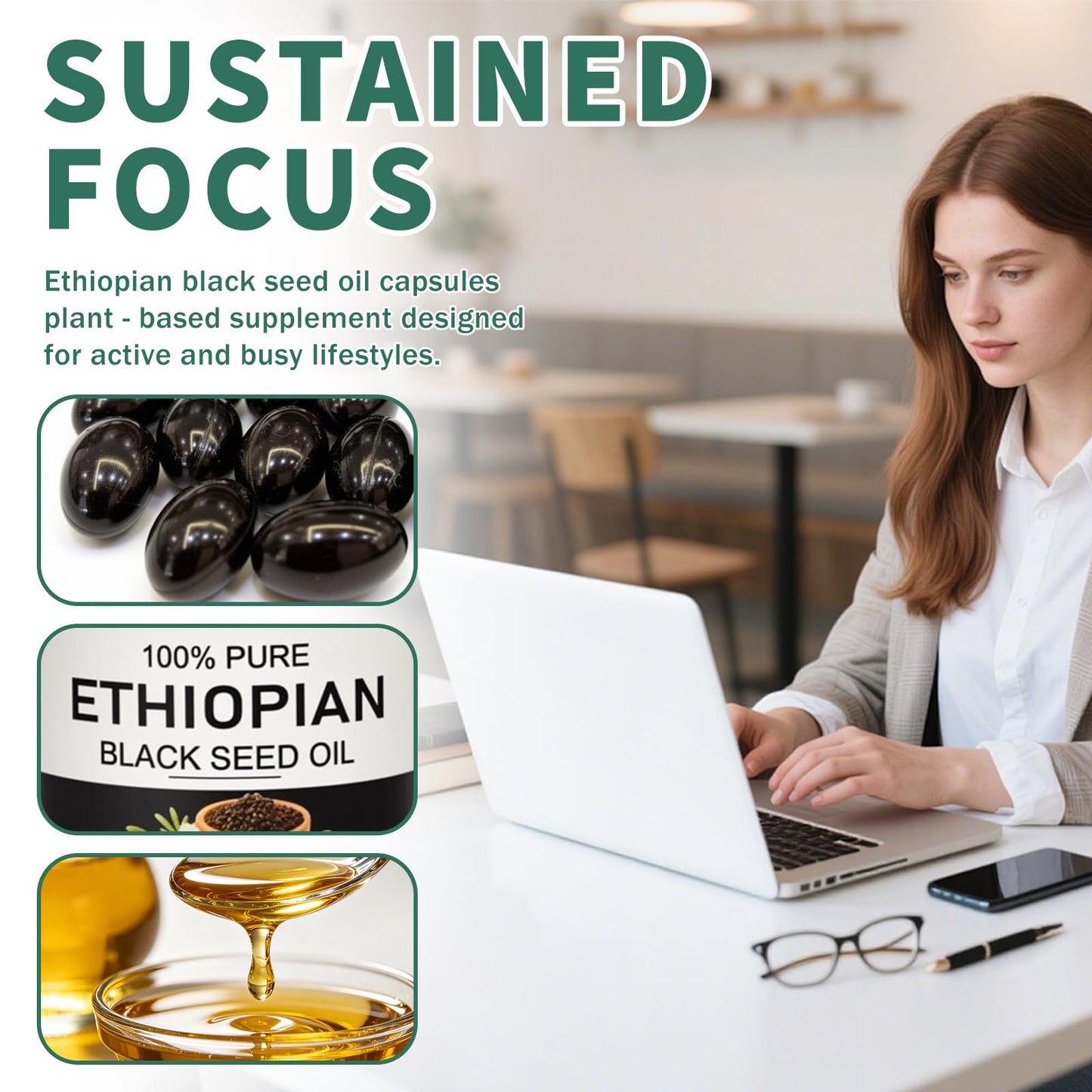 Aaenouicfs Ethiopian Black Seed Oil Softgels, 60 Capsules