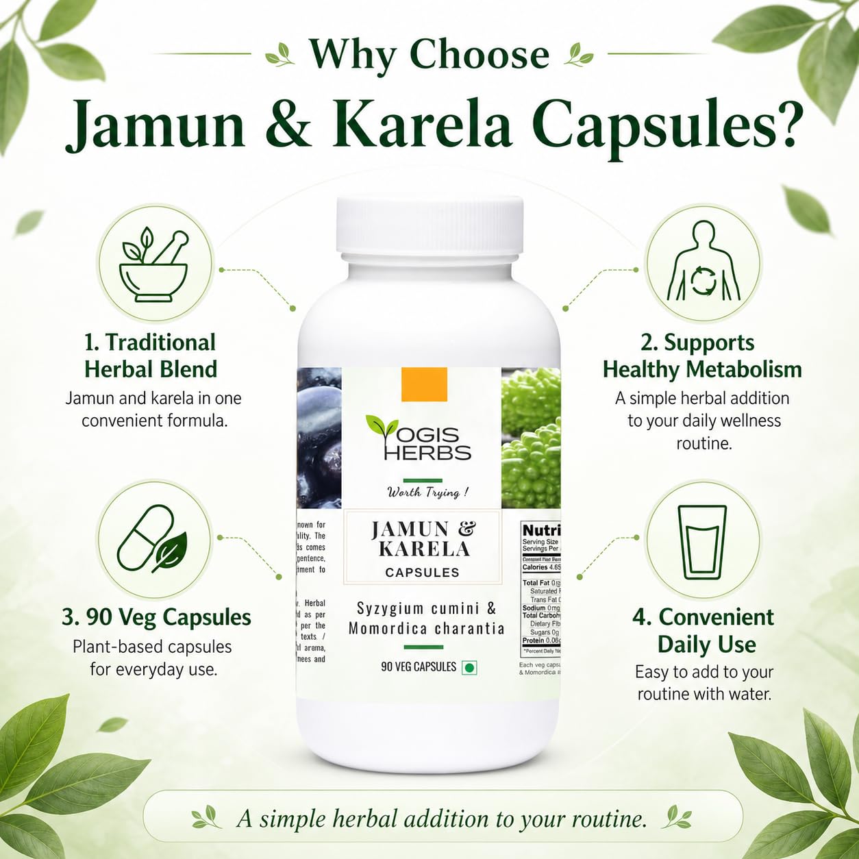 YOGIS HERBS Jamun & Karela Capsules, 90 Capsules