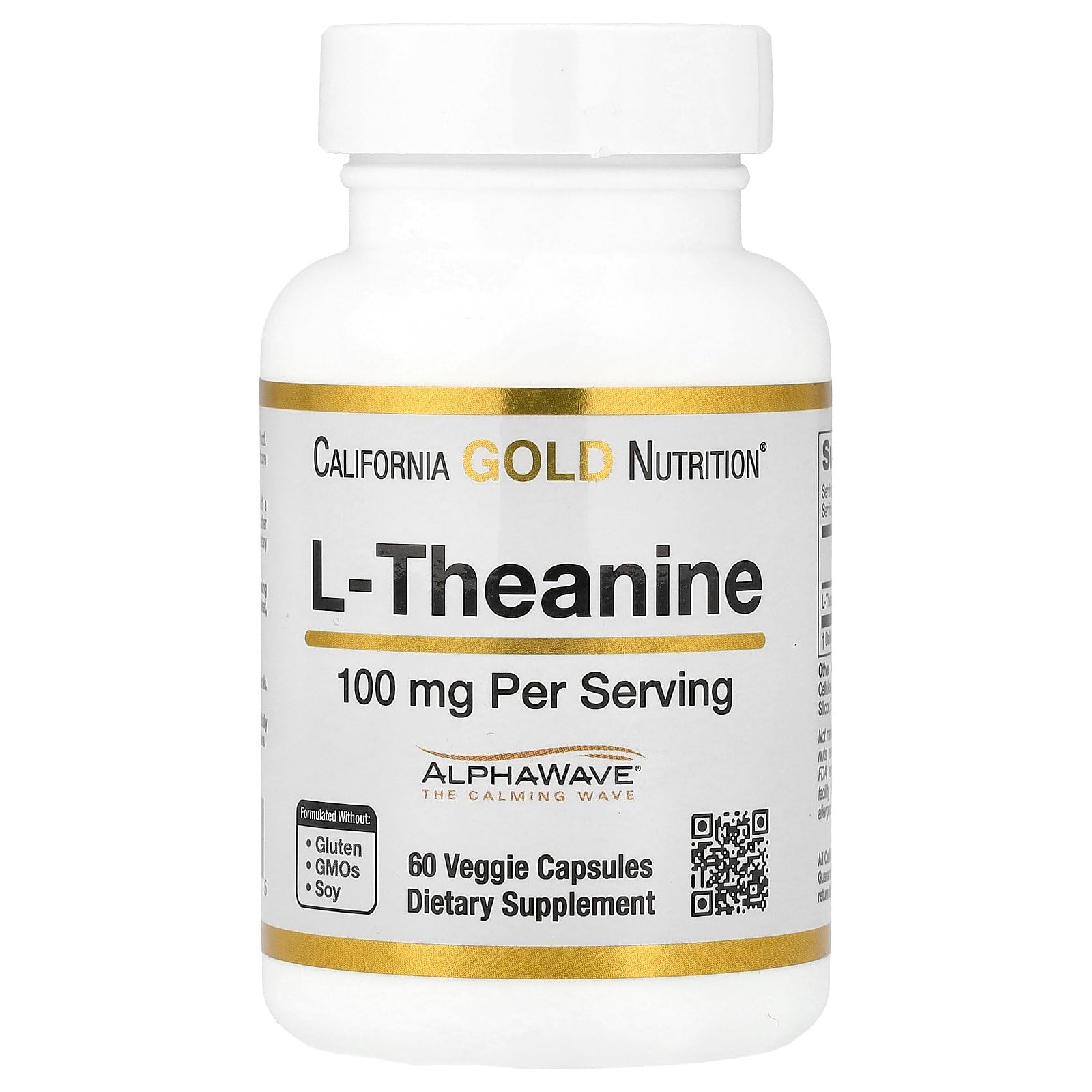California Gold Nutrition L-Theanine Featuring AlphaWave 100 mg Veggie Capsules, 60 Count