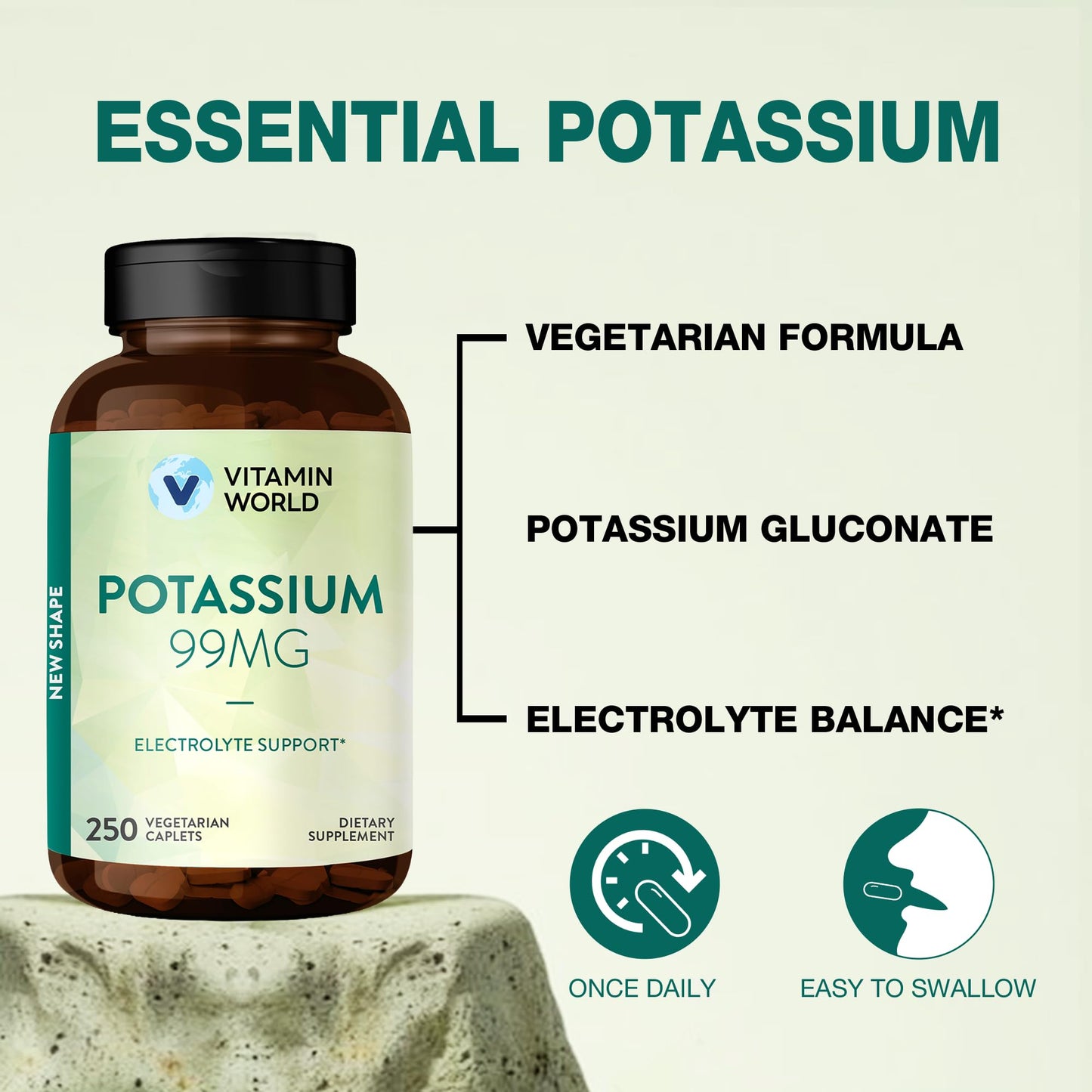 Vitamin World Potassium 99 mg Caplets, 250 Count