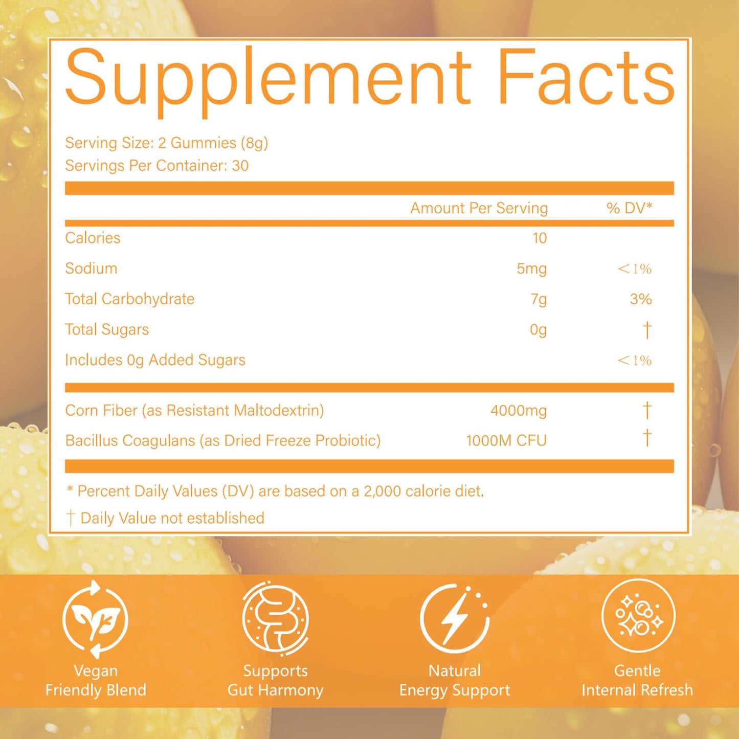STREBAN Peach Pre+Probiotic Fiber Clean Gummies for Men, 60 Count
