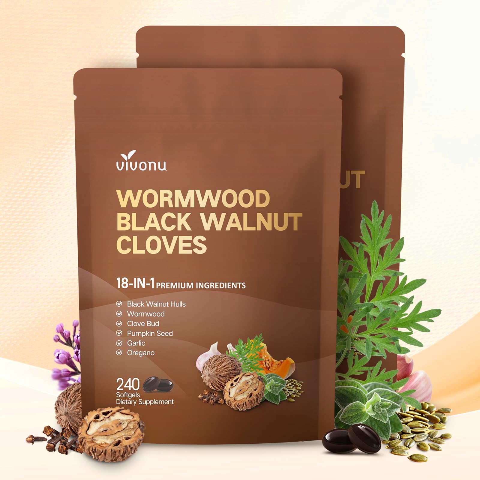 VivoNu 18-in-1 Black Walnut Wormwood Cleanse for Humans Softgel 240 Softgels