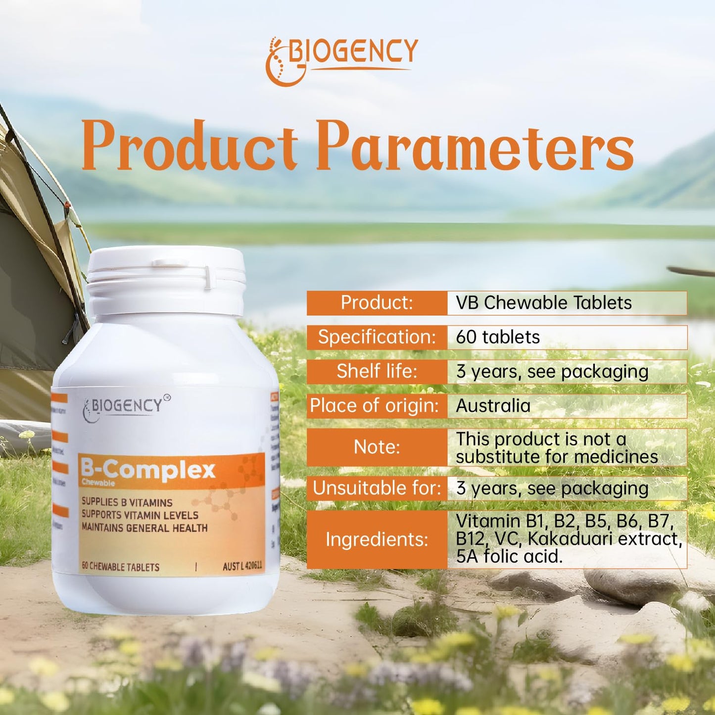 Biogency B-Complex Dietary Supplement Tablet 60 Tablets
