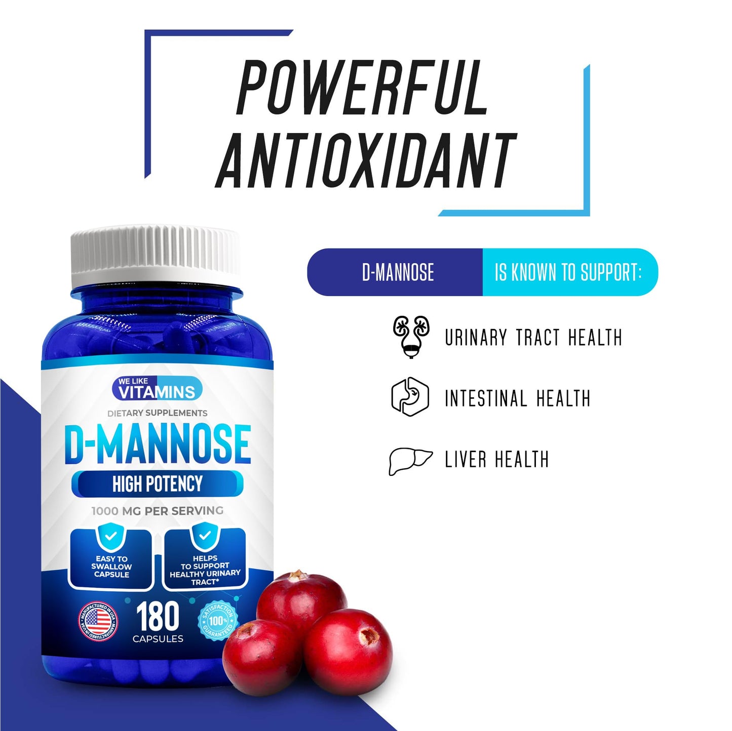 We Like Vitamins D-Mannose 1000mg Capsules, 180 Count