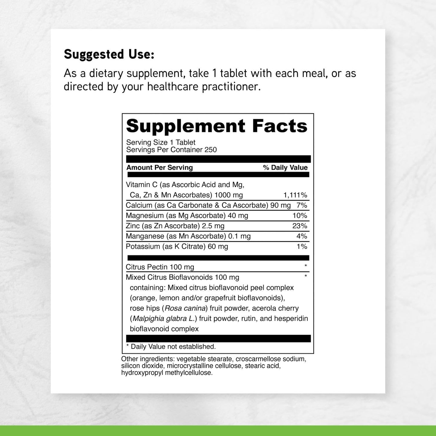 DAVINCI Poten-C Immune Support & Collagen Health, Vitamin C, Calcium, Magnesium, Zinc, Potassium, Manganese & Bioflavonoids, Vegetarian, Gluten-Free, 250 Tablets