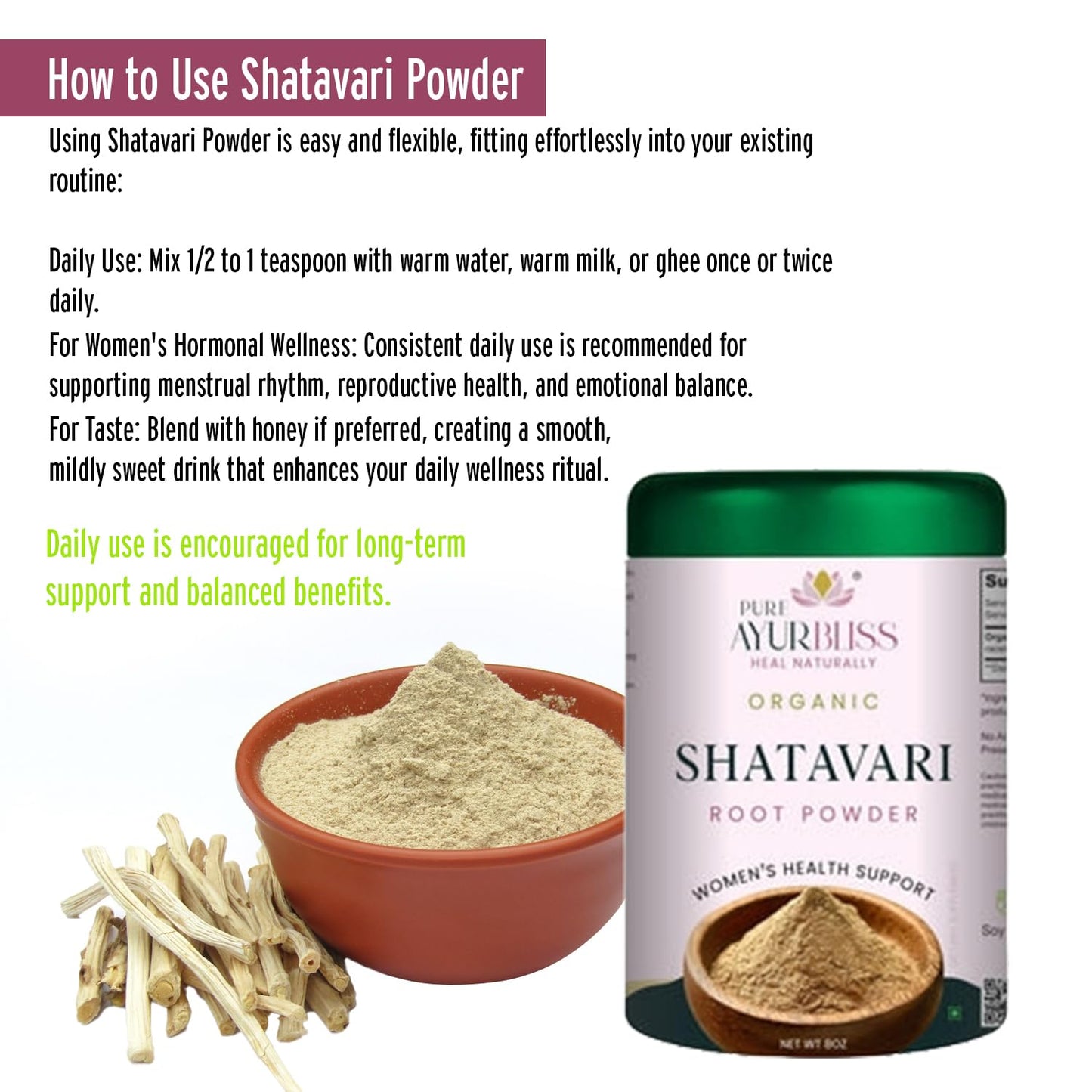 PureAyurbliss Shatavari Root Powder 8 oz