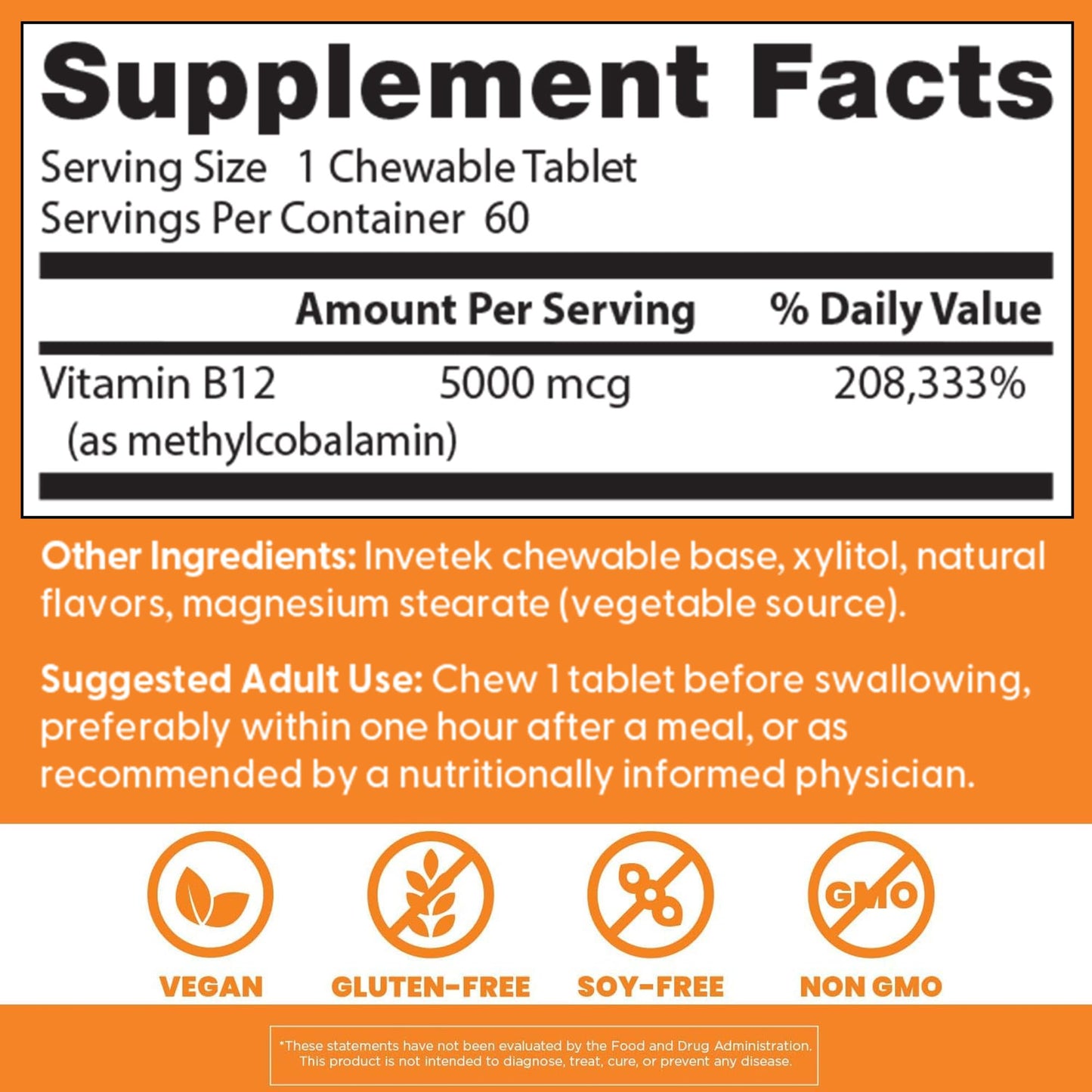 Doctor's Best Vitamin B12 Methylcobalamin Chewable 60 Tablets