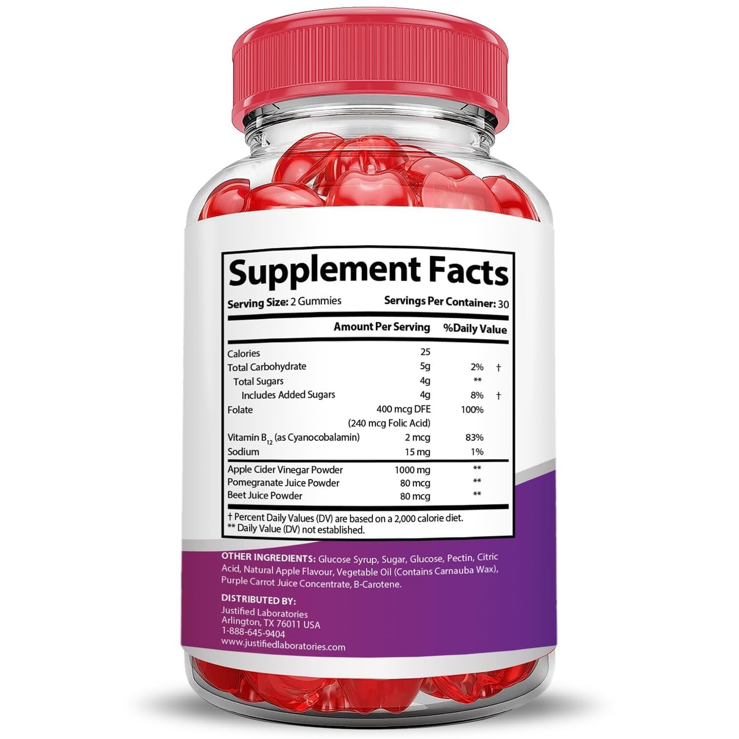 Justified Laboratories Keto Drops Keto ACV Gummies (1000 mg), 60 Count
