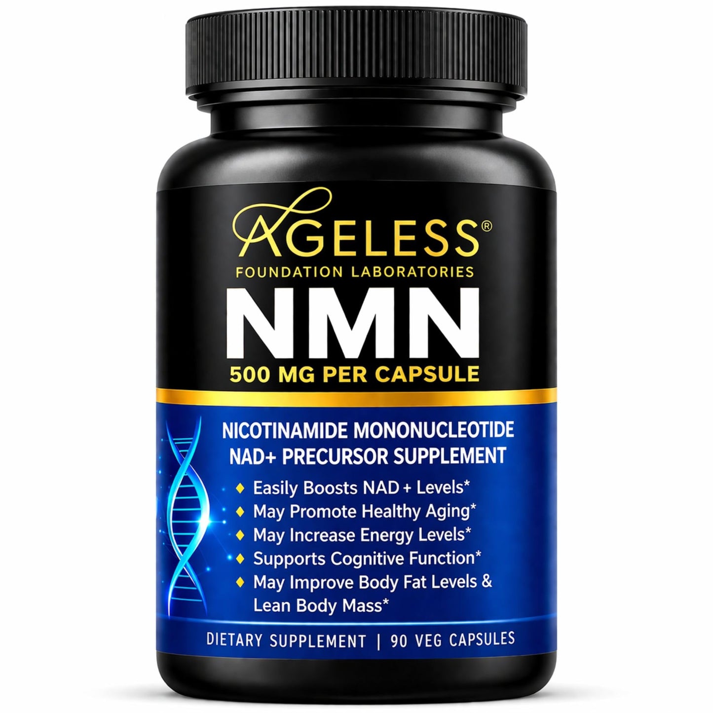 Ageless Foundation Laboratories NMN Supplement 500mg For Women & Men, Capsule, 90 Capsules