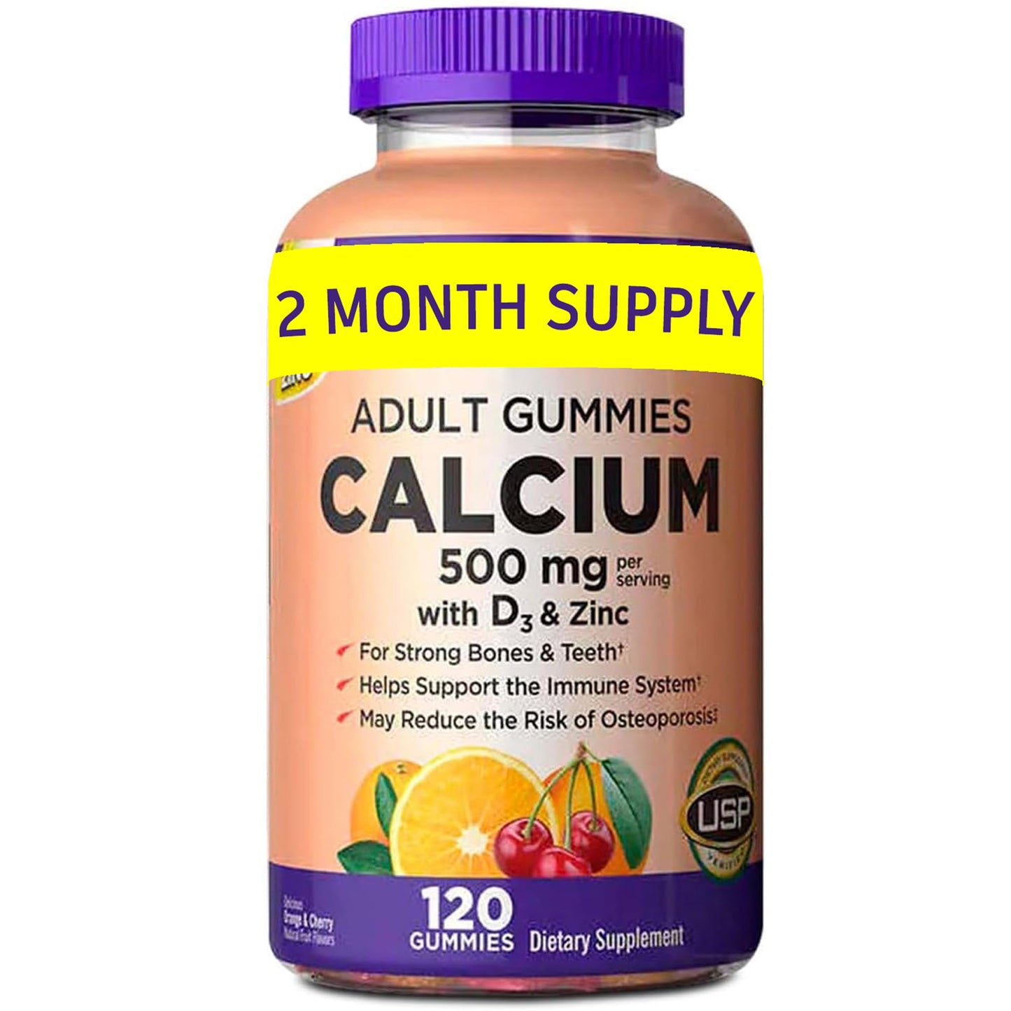 Generic KS Calcium 500 mg with Vitamin D3 1000 IU & Zinc Gummies, 120 Count