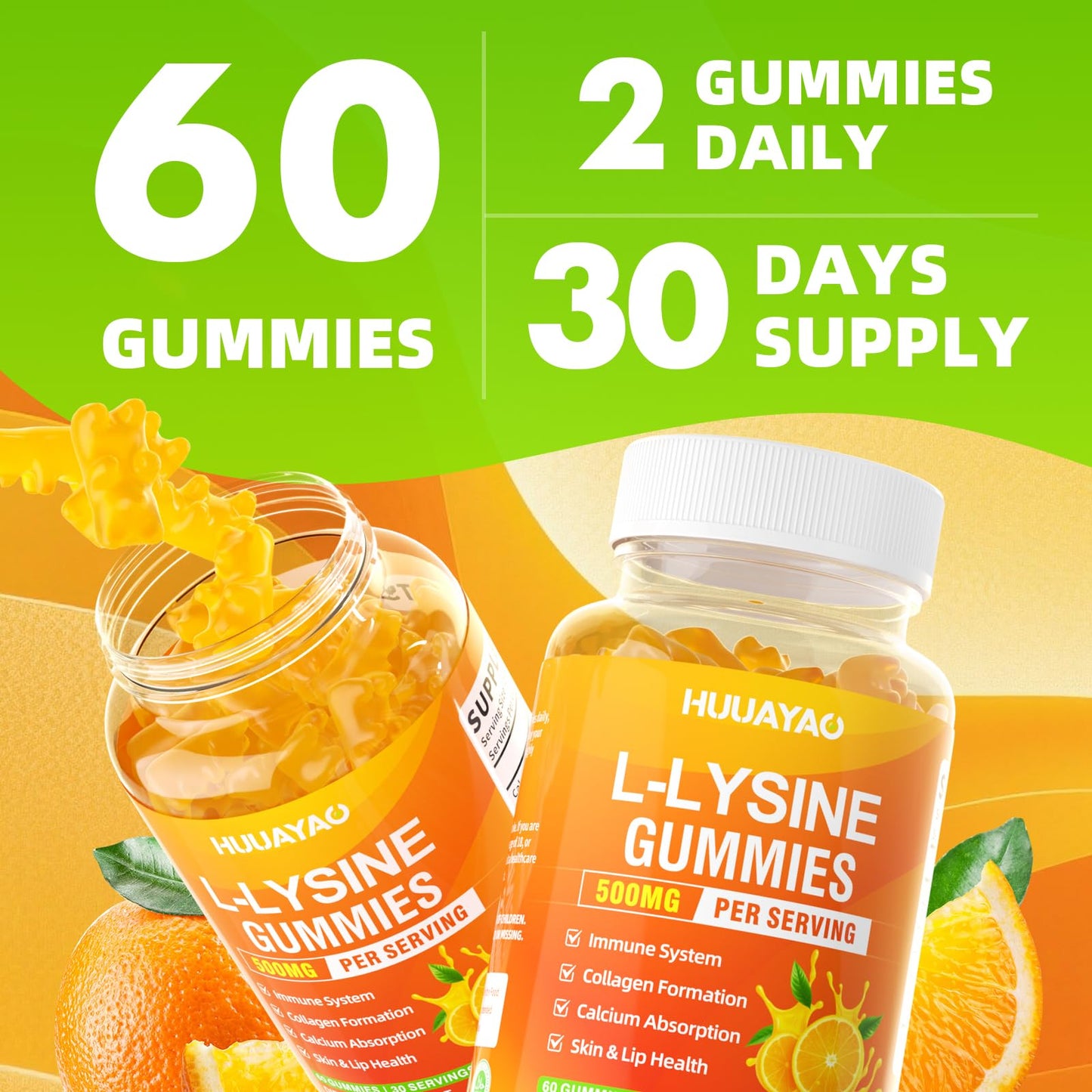 HUUAYAO L-Lysine Gummies 500mg, 60 Gummies